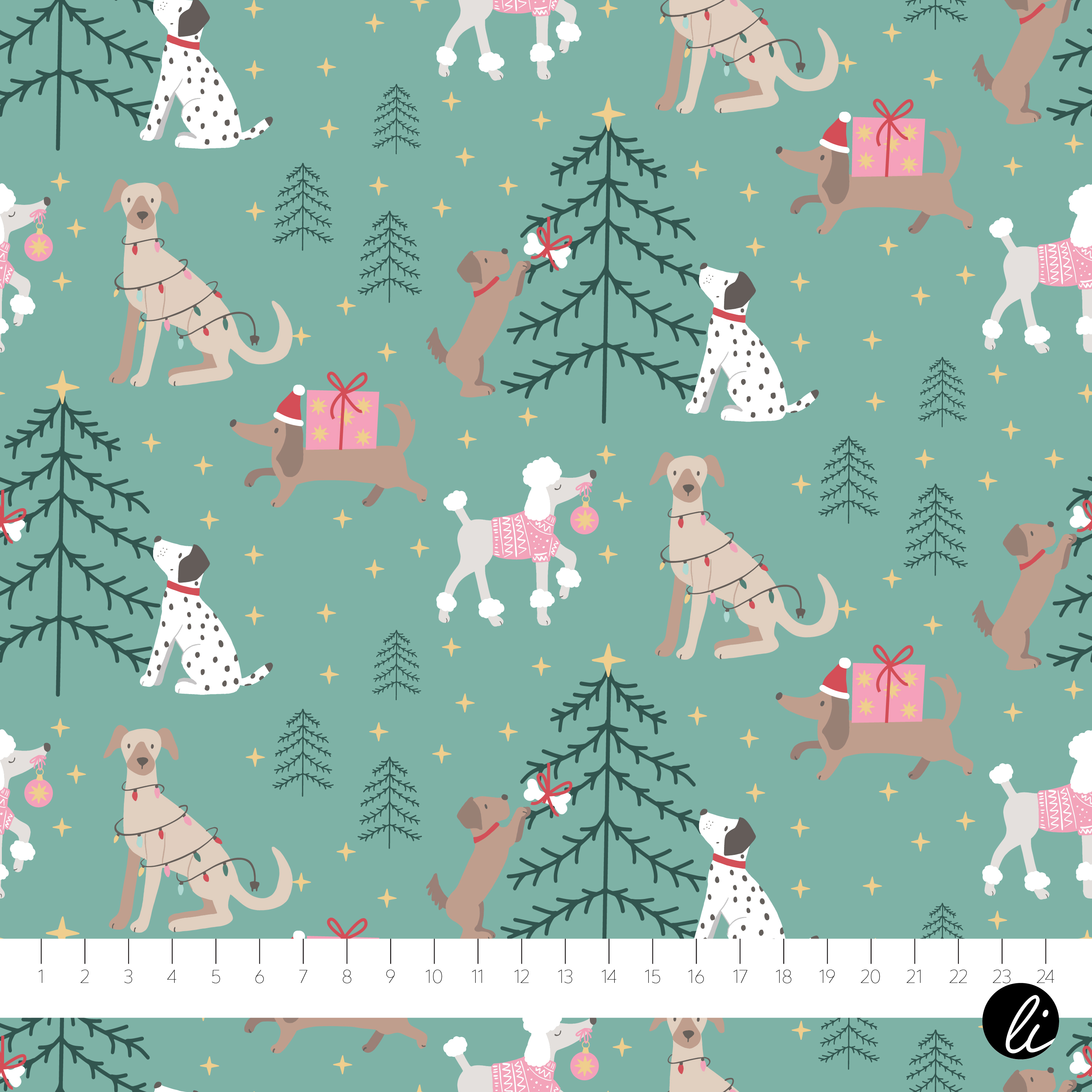 Bio Webware Stoff - Jolly Dogs am Weihnachtsbaum Türkis - AndreaLiesert, Tiere Weihnachten, grün, 100% Bio-Baumwolle Bio Webware Stoff - Jolly Dogs am Weihnachtsbaum Türkis - AndreaLiesert, Tiere Weihnachten, grün, 100% Bio-Baumwolle