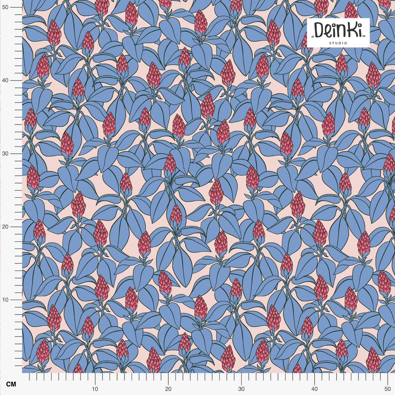 Bio-Stoff - Blätter und Knospen rosa, blau