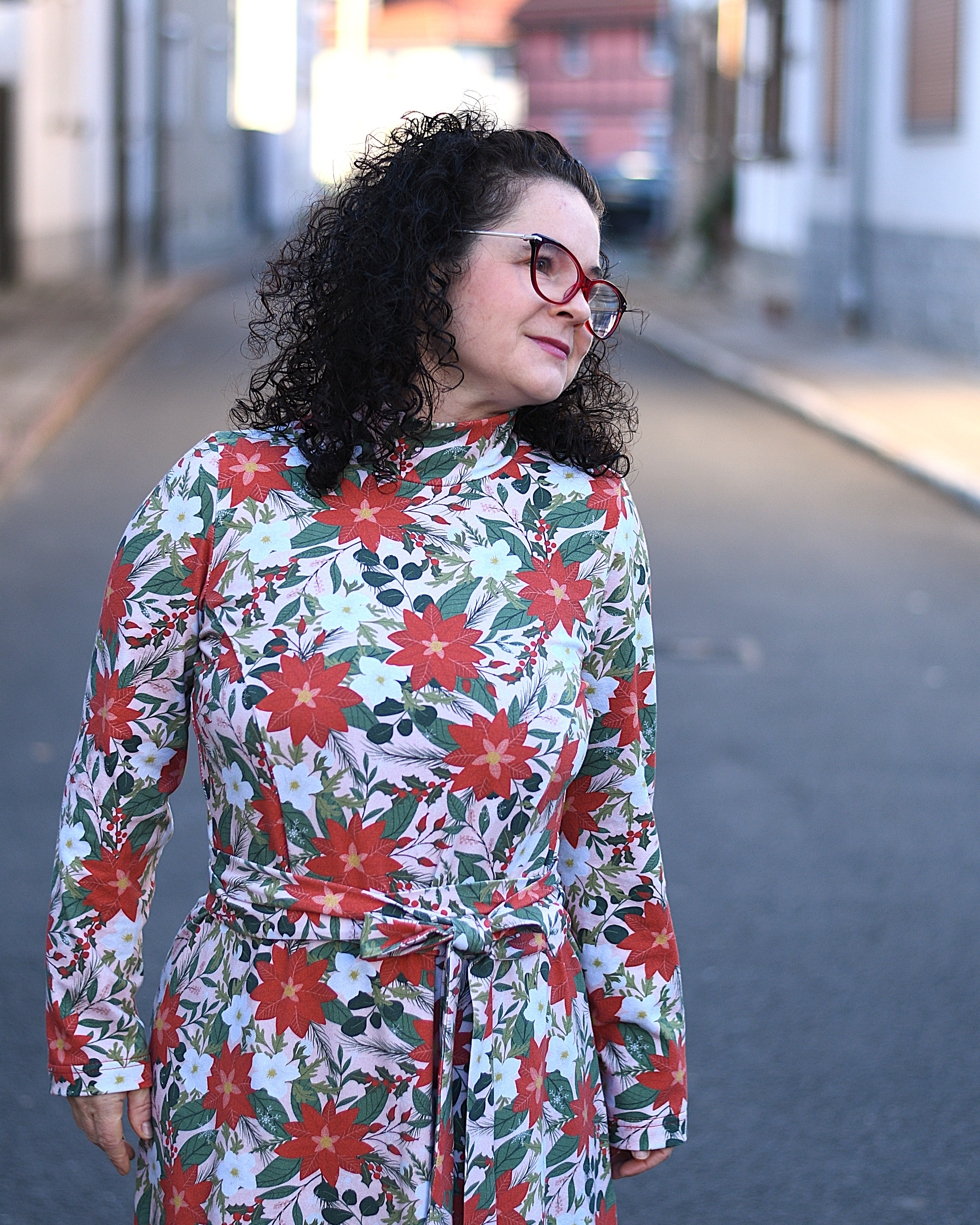 Bio Stoff - Weihnachtsblumen rosa