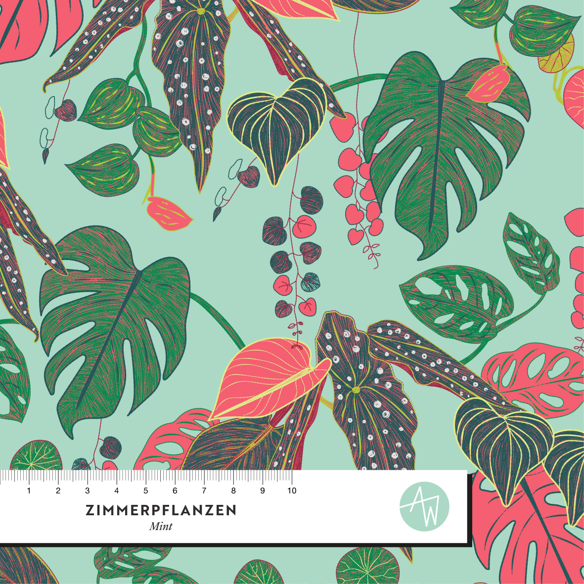 Bio Summersweat Stoff  - Zimmerpflanzen Mint - AlexandraWeise, grün, Blätter & Ranken, Breite 150 cm