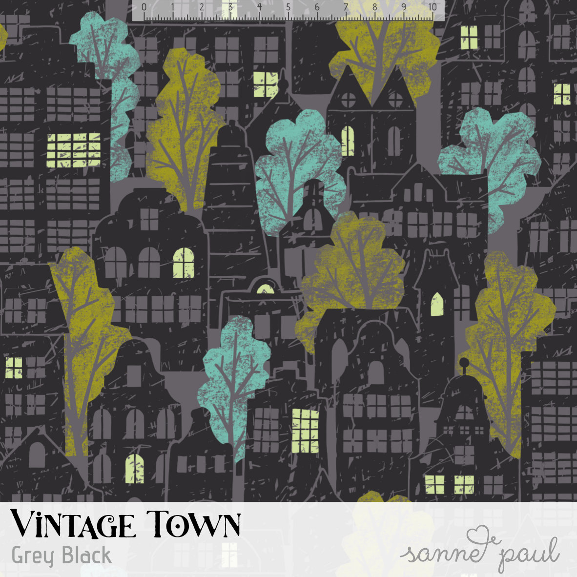 Bio Stoff  - Vintage Town Grey Black - SannePaul, grau, Abstrakt