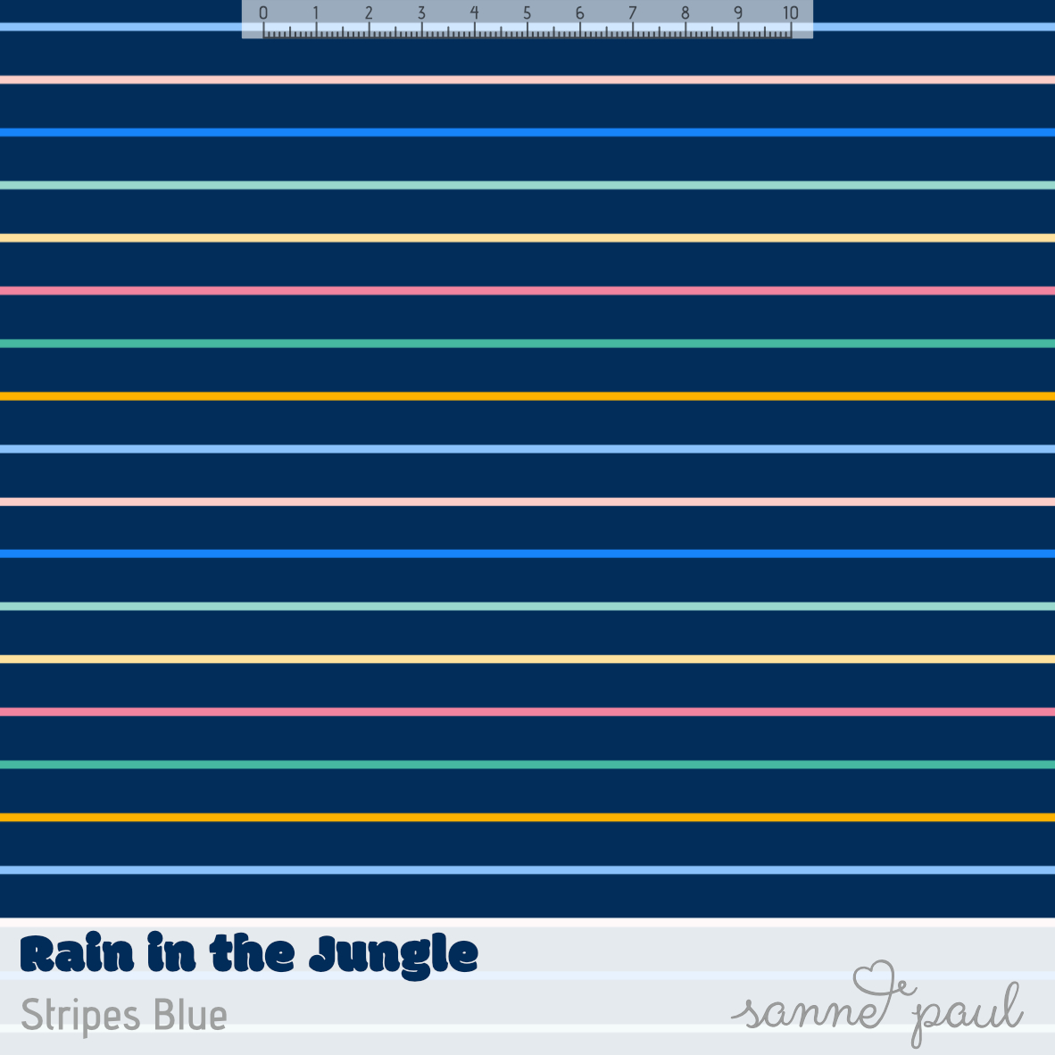 Bio Stoff - Rain In The Jungle Stripes Blue von Sanne Paul in blau