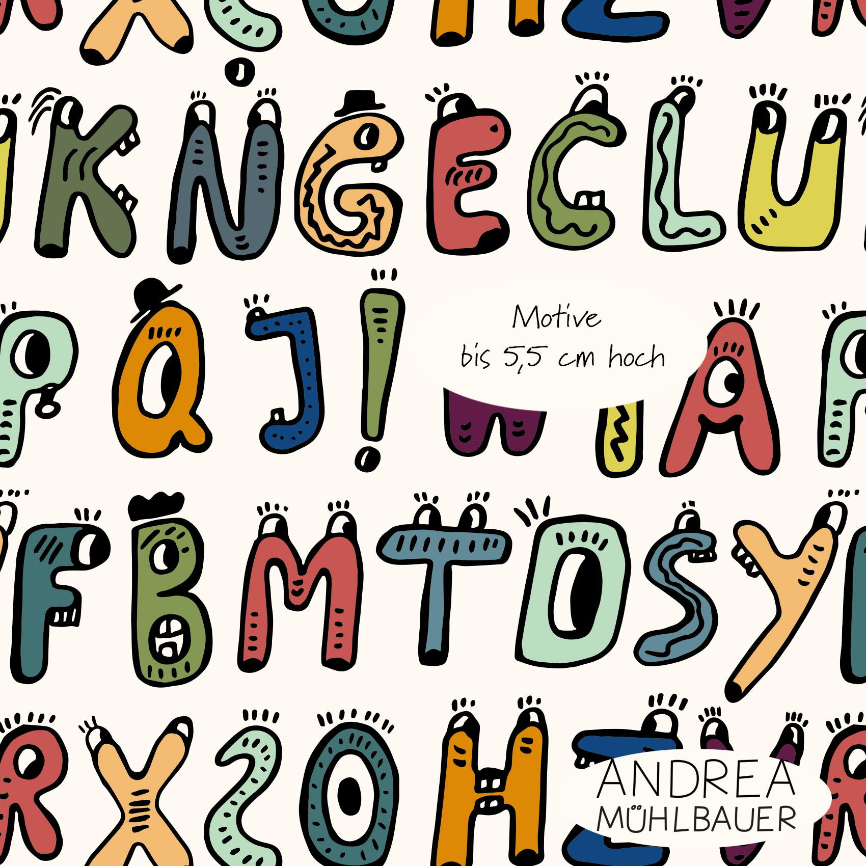 Bio Stoff - Buchstaben A B C Ecru von Andrea Muehlbauer in creme