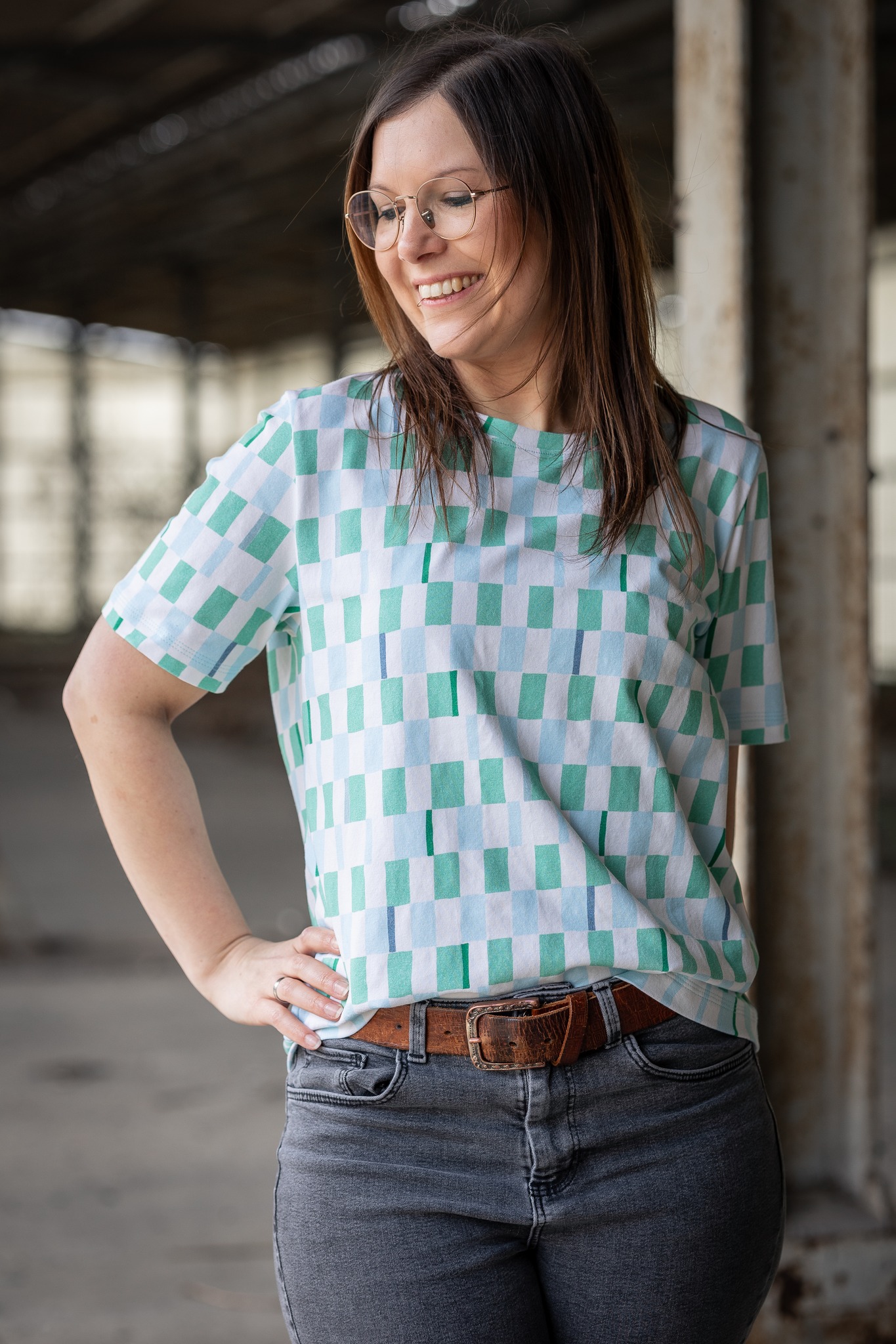 Bio Summersweat Stoff  -  Summer Check Teal  - Annick, Kariert, Abstrakt, petrol, Breite 150 cm