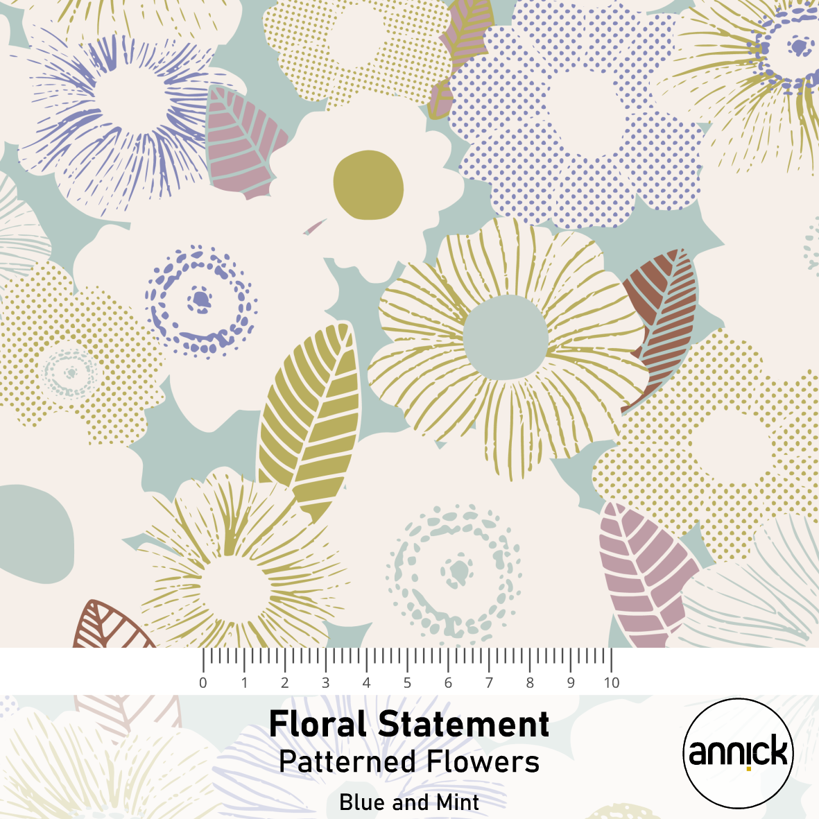 Organic Fabric -Floral Statement Patterned Flowers blue, mint