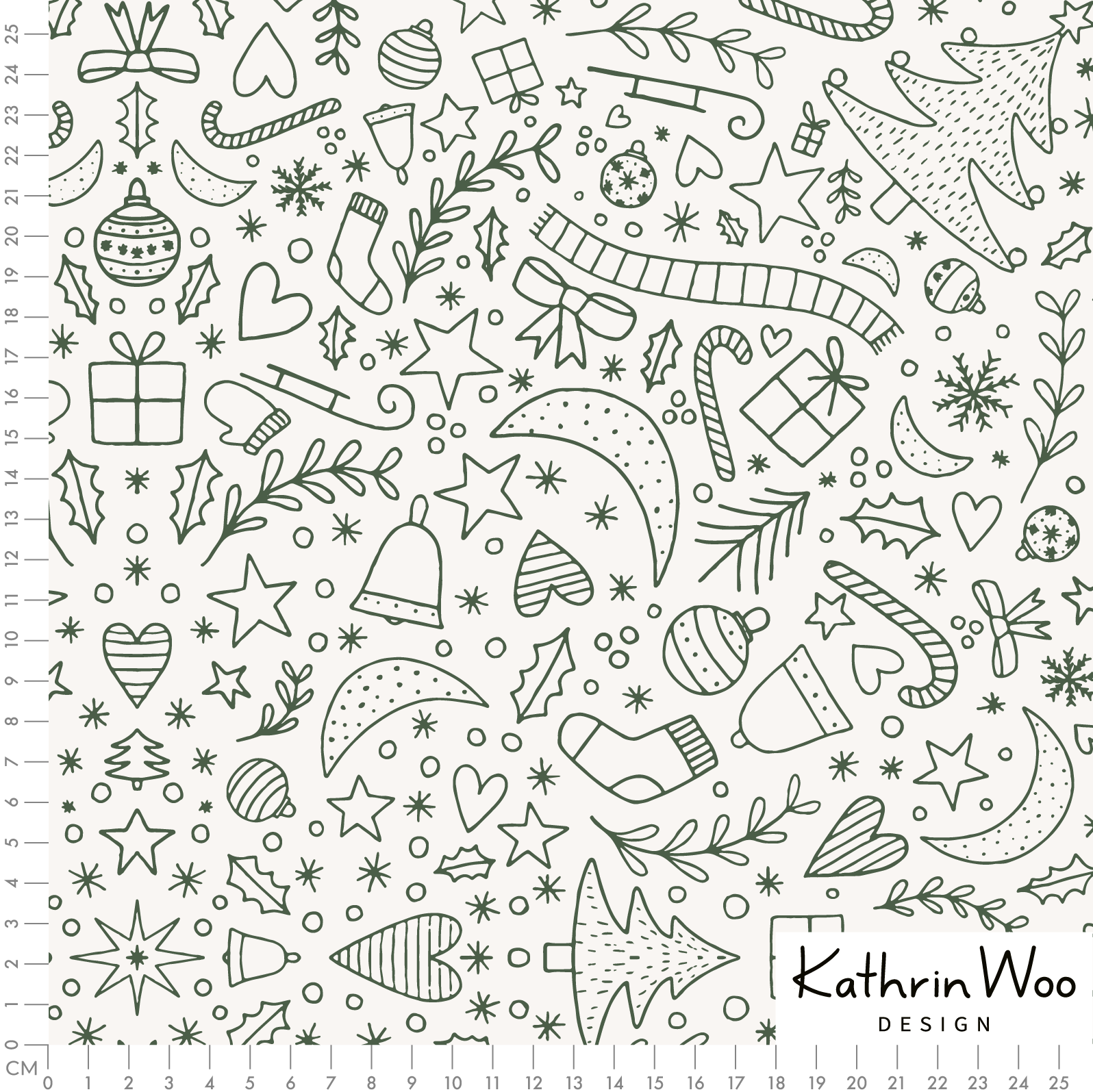 Bio Stoff - Winterspass beige, dunkelgrün