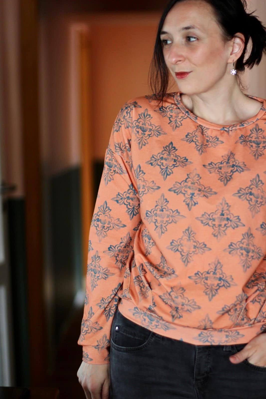 Bio Webware Stoff  -  Hawaiian Breeze Mosaic rost  - LilleSelection, Floral & Blumen, Frühling, Sommer, orange, 100% Bio-Baumwolle