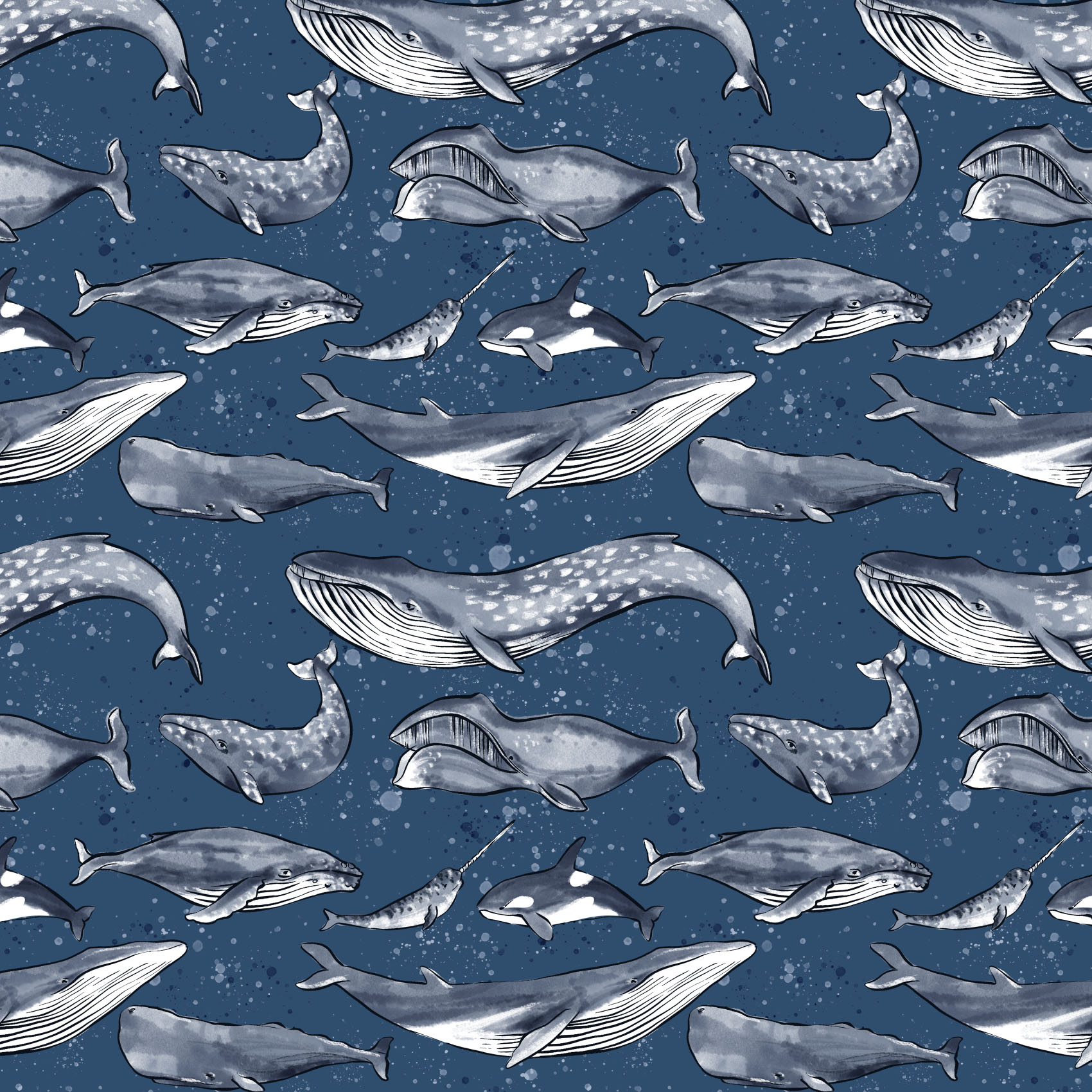 Bio Webware Stoff  -  Deep Dive  - Enemenemeins, Tiere, blau, Maritim, 100% Bio-Baumwolle
