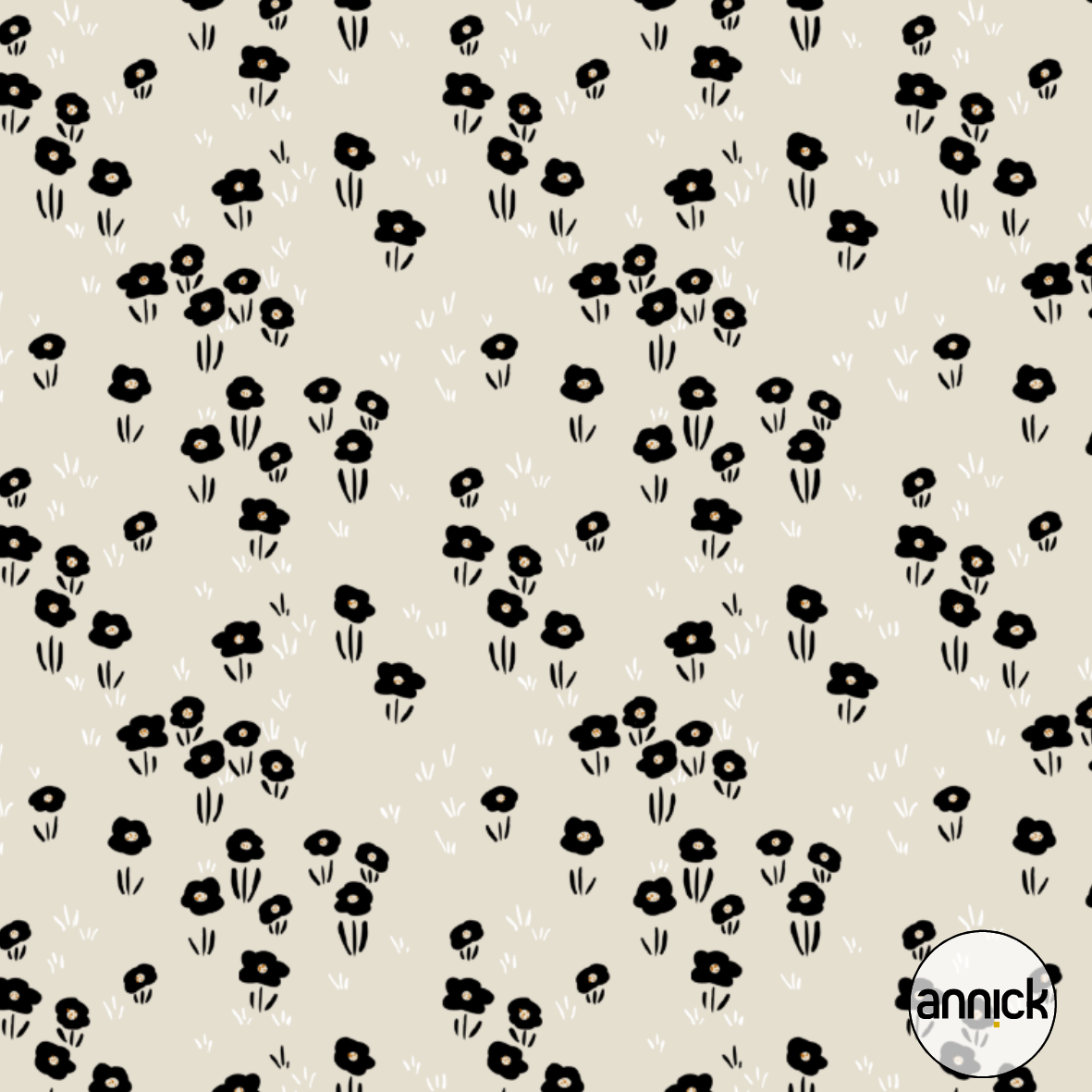Bio Stoff - Goose Flowers Caffee Latte And Black von Annick in beige Bio Stoff - Goose Flowers Caffee Latte And Black von Annick in beige