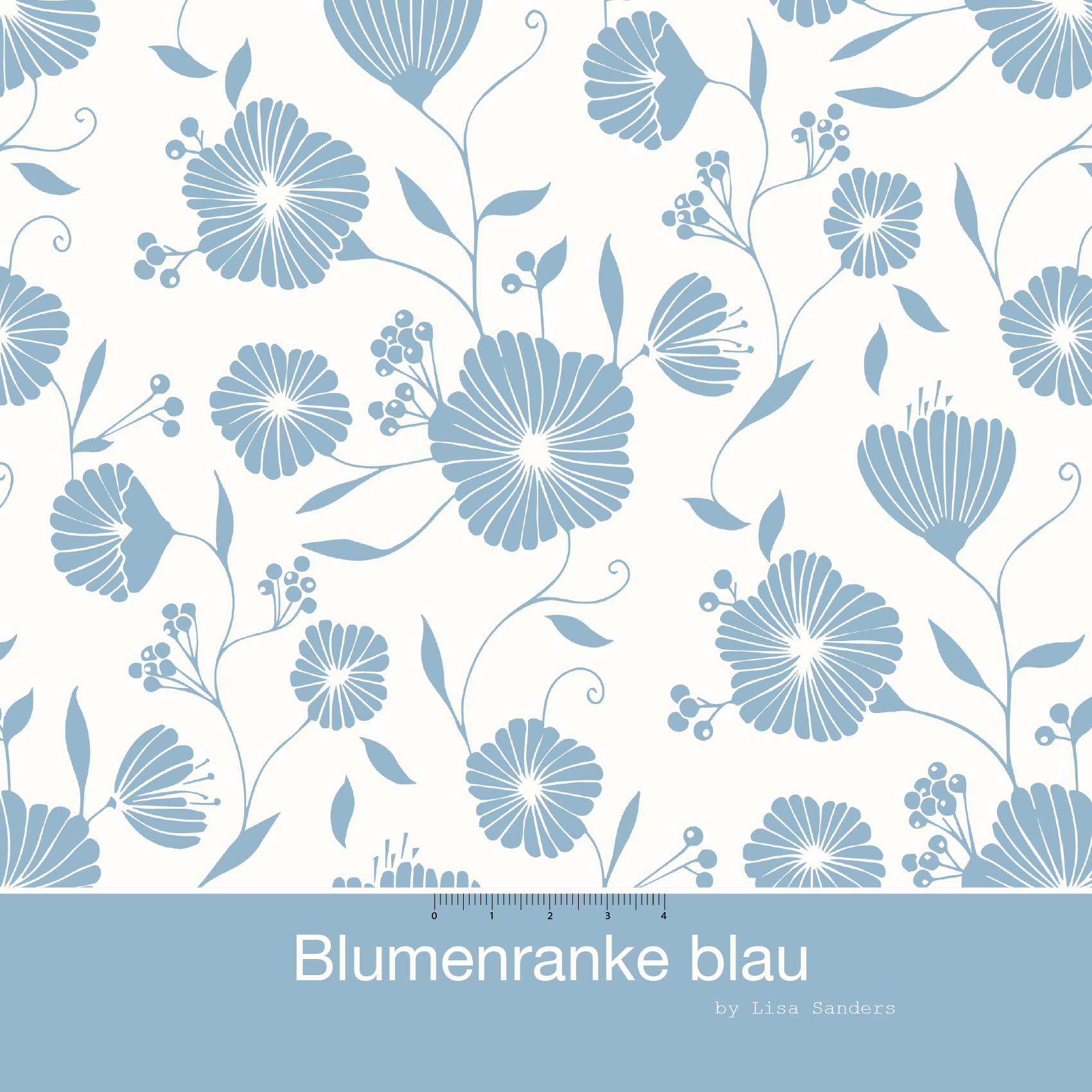 Bio Webware Stoff  -  Blumenranke  - LisaSanders, Floral & Blumen, Blätter & Ranken, blau, weiß, 100% Bio-Baumwolle