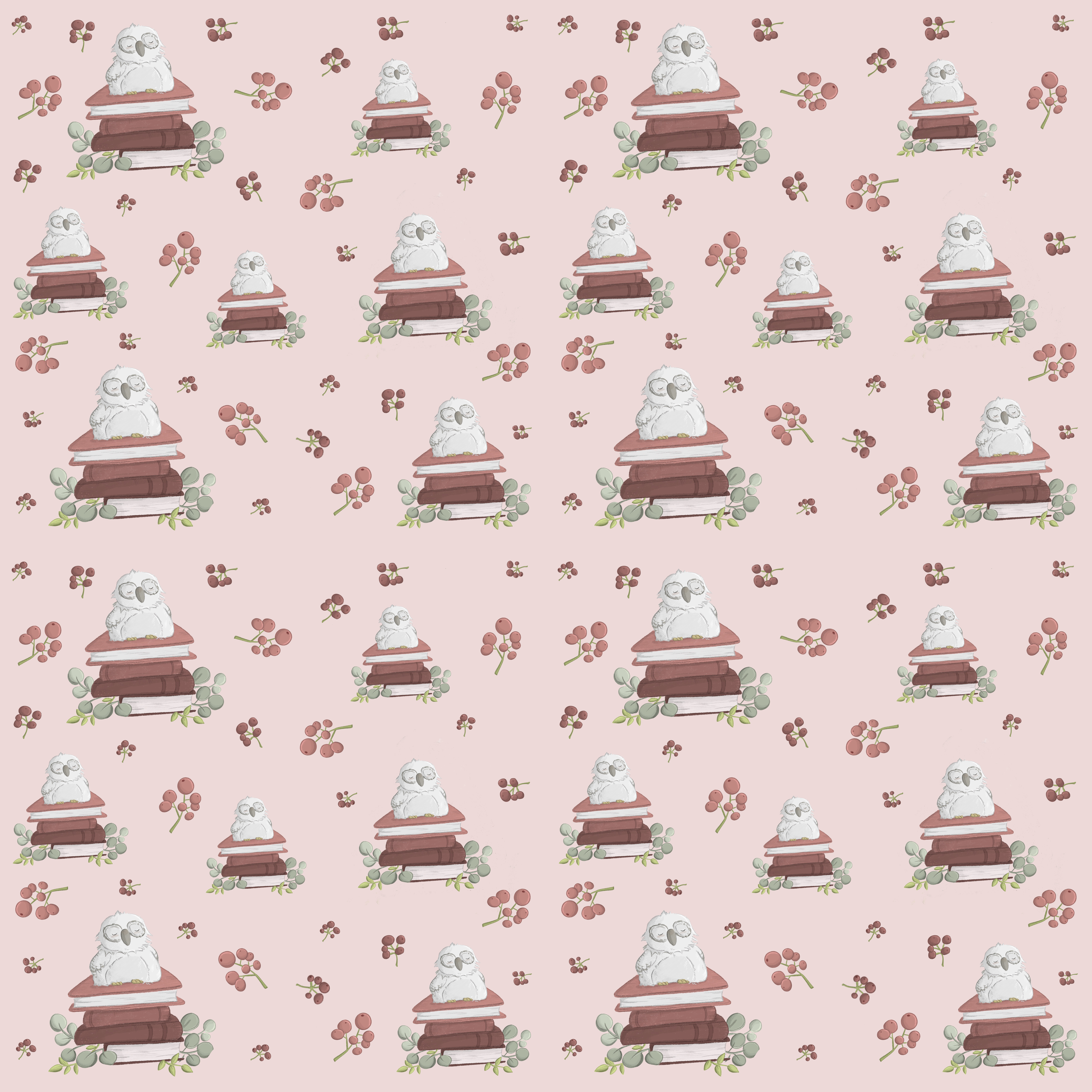 Bio Webware Stoff  -  Lese Eule  - BenitoUndMausIllustrations, Tiere, rosa, 100% Bio-Baumwolle