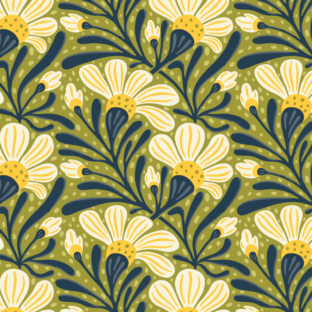 Bio Stoff - Morgenlicht Blumenranke grün