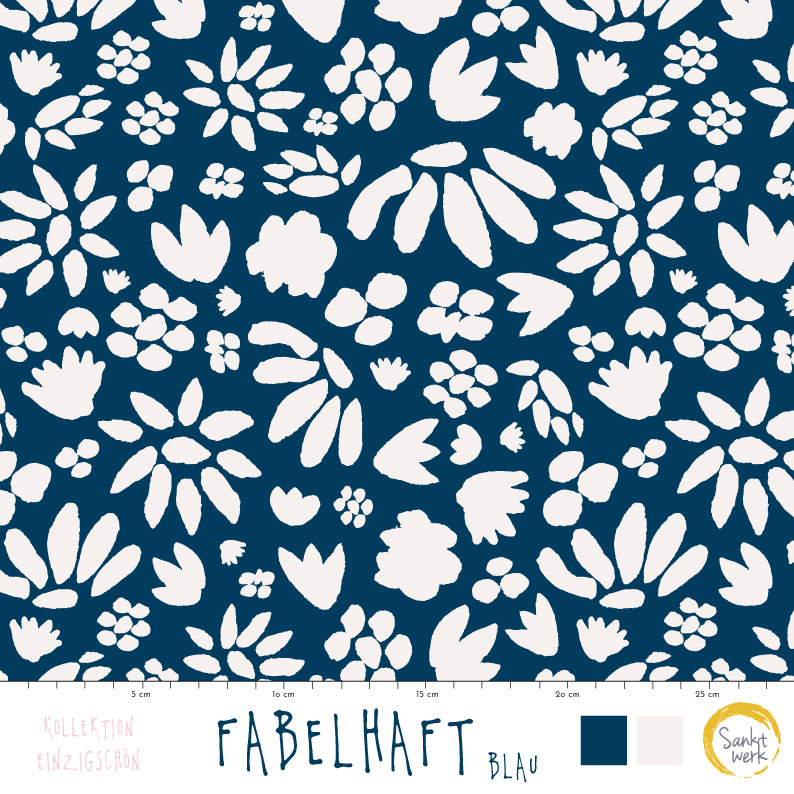 Bio Summersweat Stoff  - Fabelhaft Blau - Sanktwerk, blau, Floral & Blumen Breite 150 cm