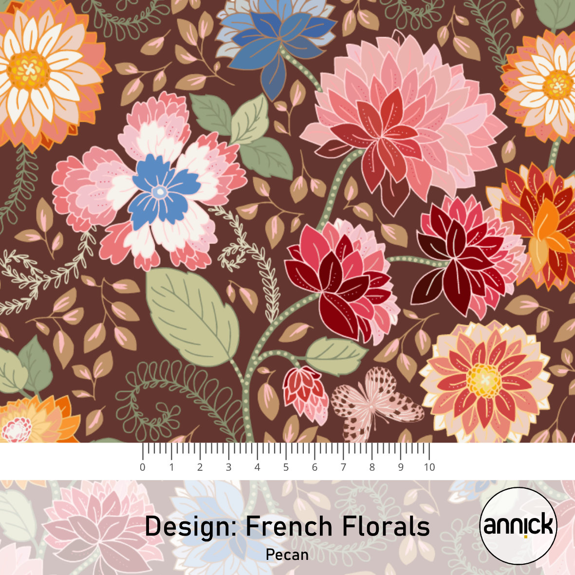 Bio Stoff  -  French Florals Pecan  - Annick, Floral & Blumen, braun