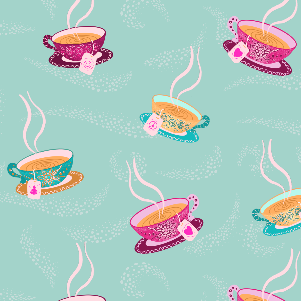 Organic Fabric  - Teetassen Blau