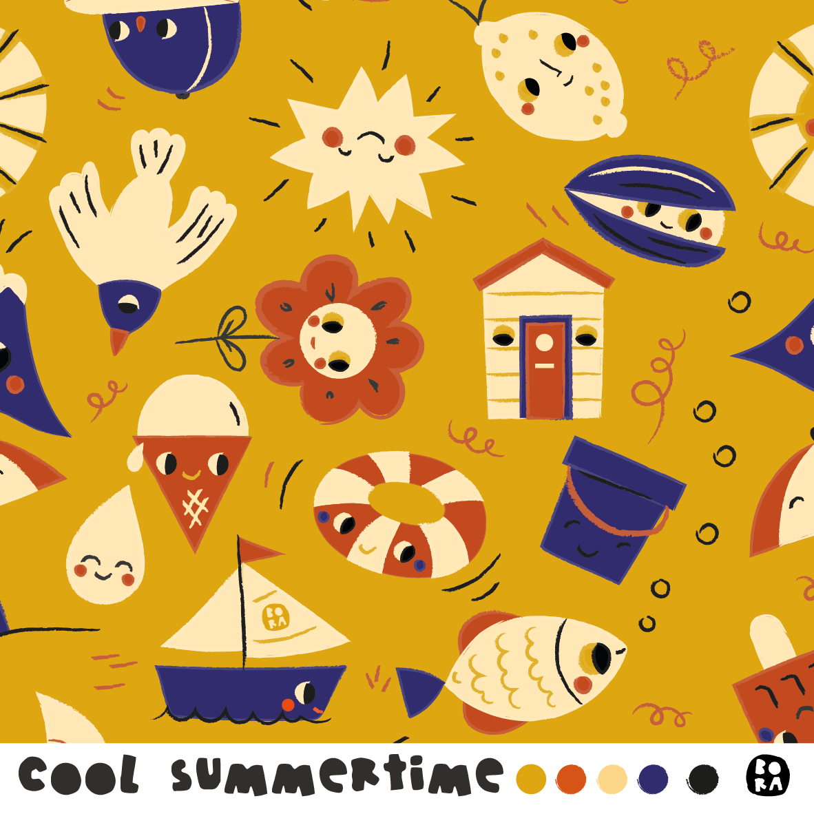 Bio Stoff  - Cool Summertime - Bora, gelb, Kinder, Urlaub