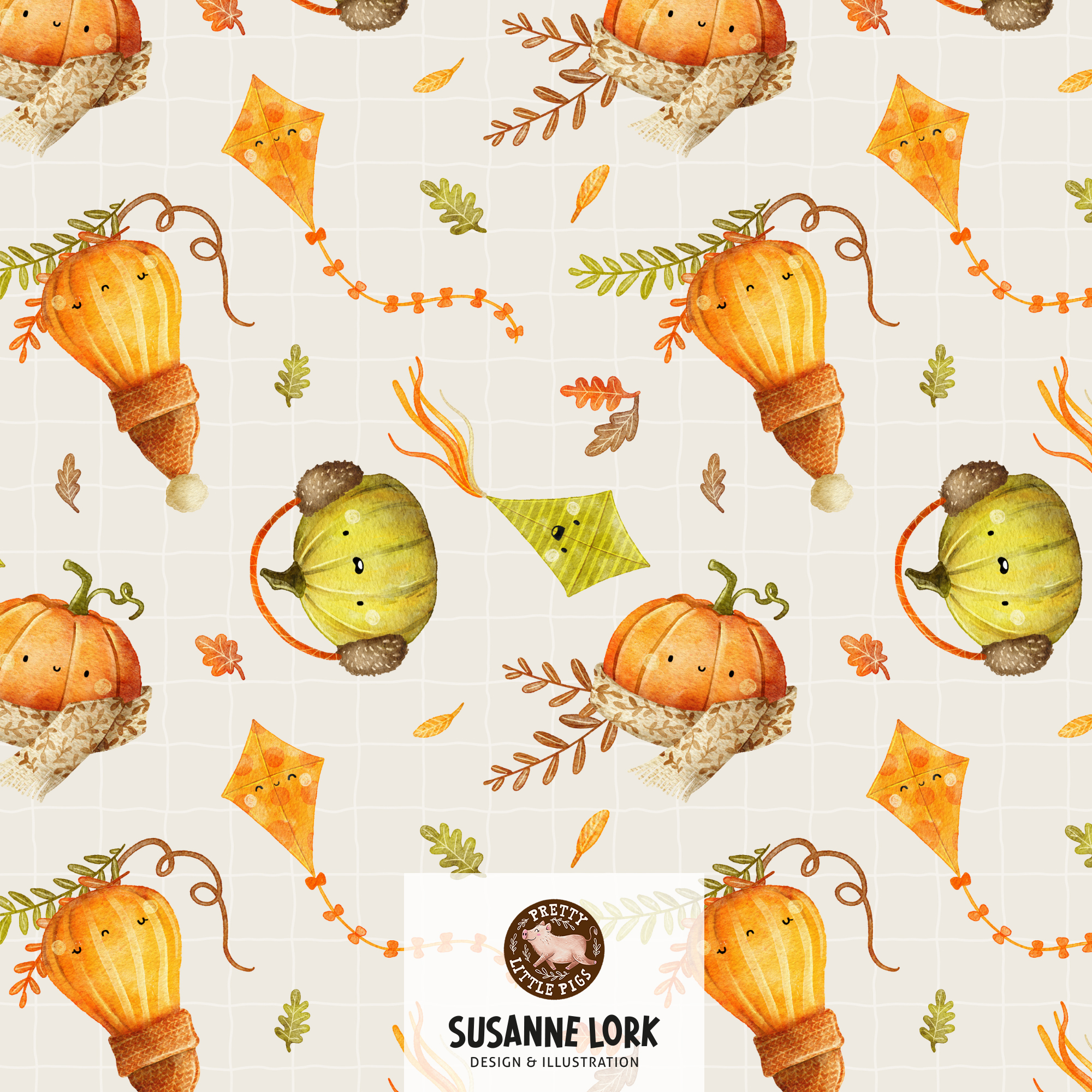 Bio Stoff - Cozy Pumpkins Tossed Creme von Pretty Little Pigs in creme