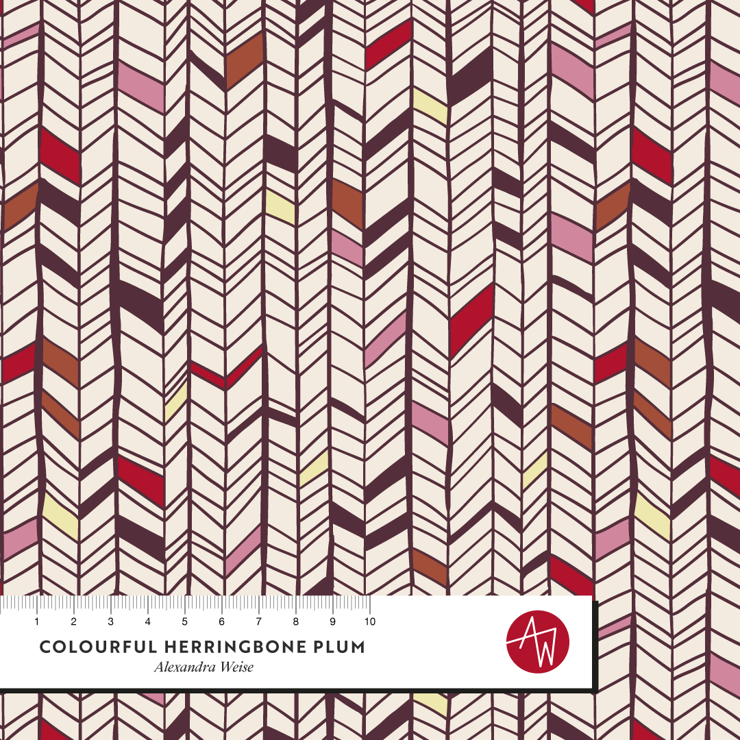 Organic Fabric  - Colourful Herringbone plum
