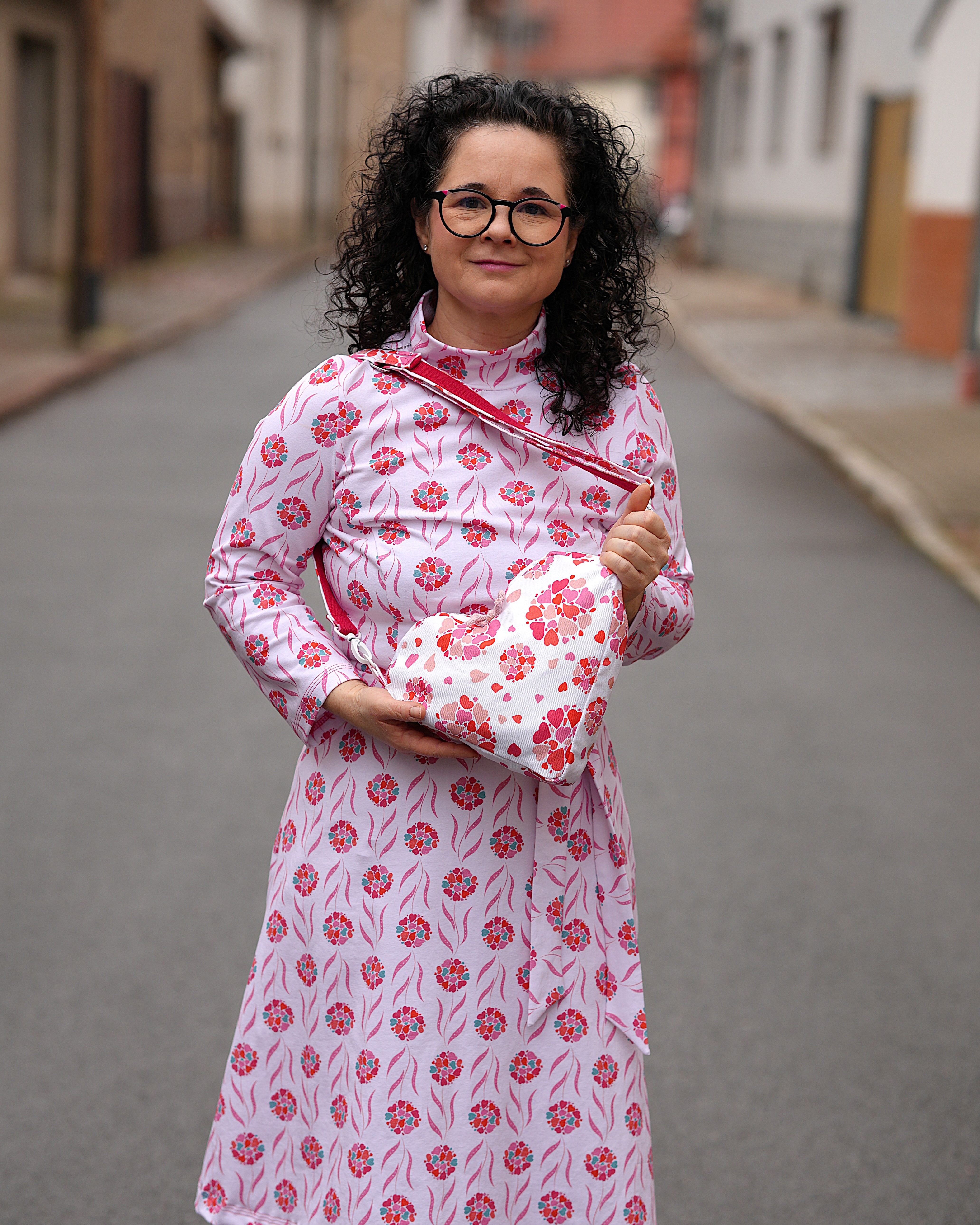 Bio Stoff - Herz Blumen rosa