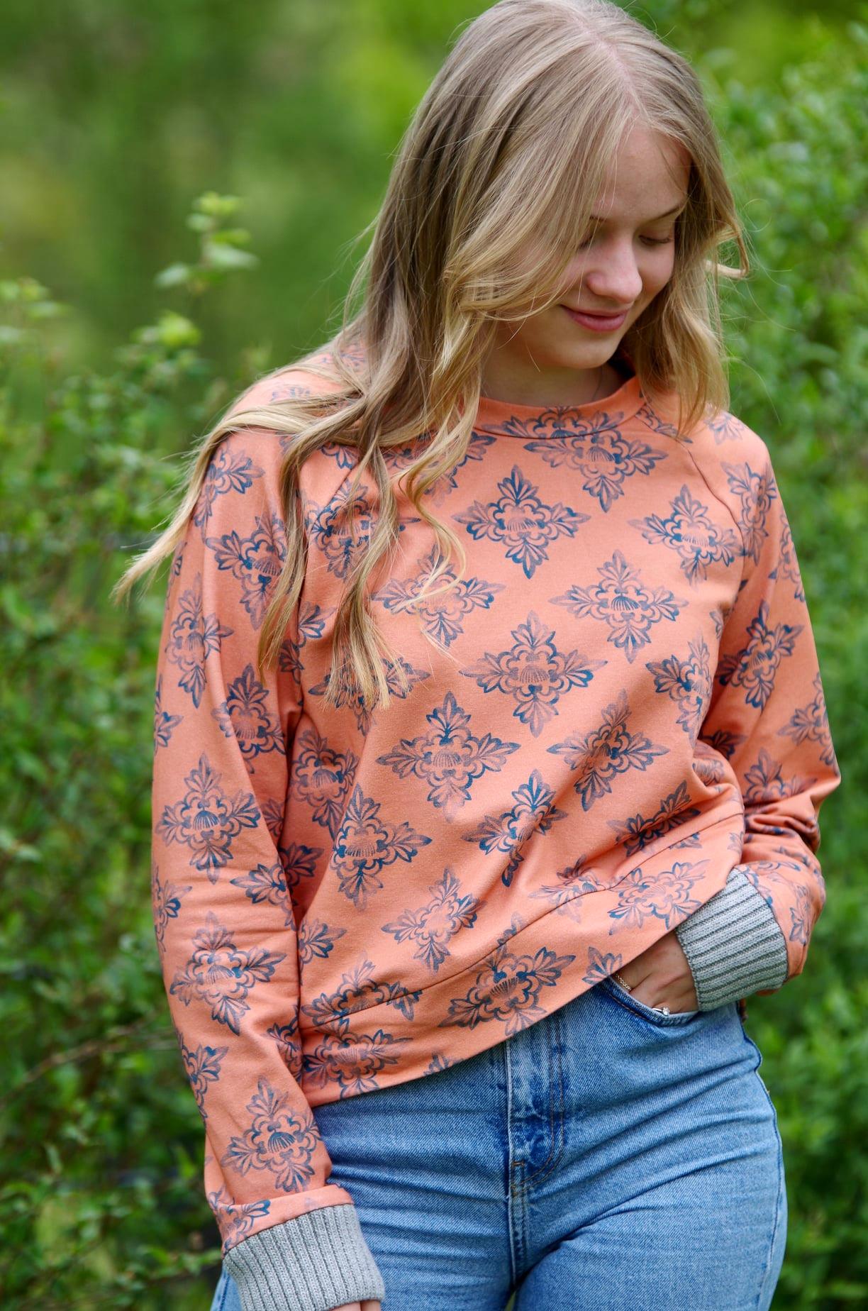 Bio Webware Stoff  -  Hawaiian Breeze Mosaic rost  - LilleSelection, Floral & Blumen, Frühling, Sommer, orange, 100% Bio-Baumwolle