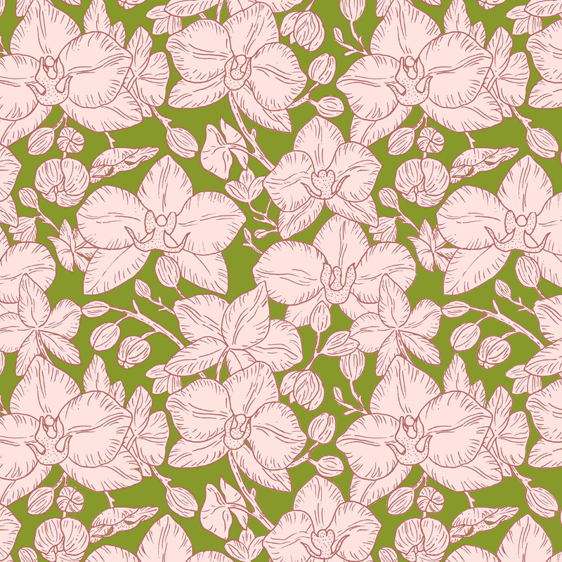 Bio Stoff  - Orchideenliebe Blütenherz grün