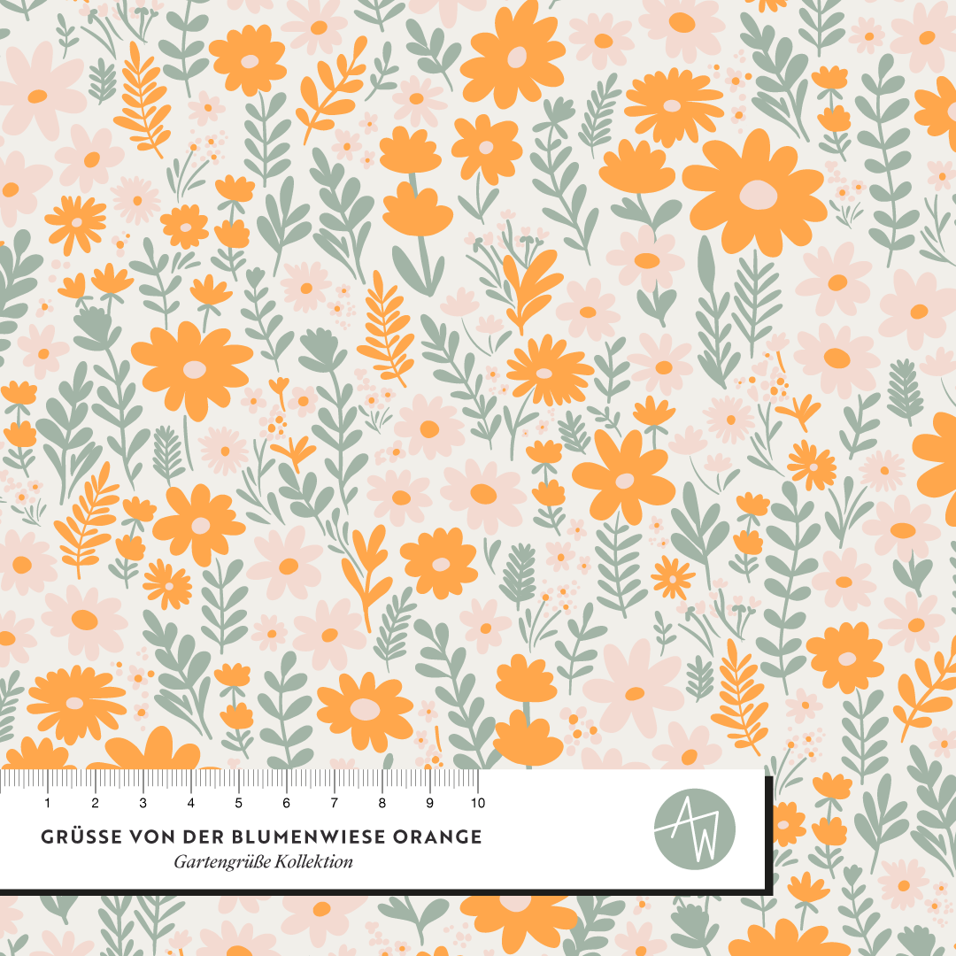 Organic Fabric  - Grüße aus der Blumenwiese orange