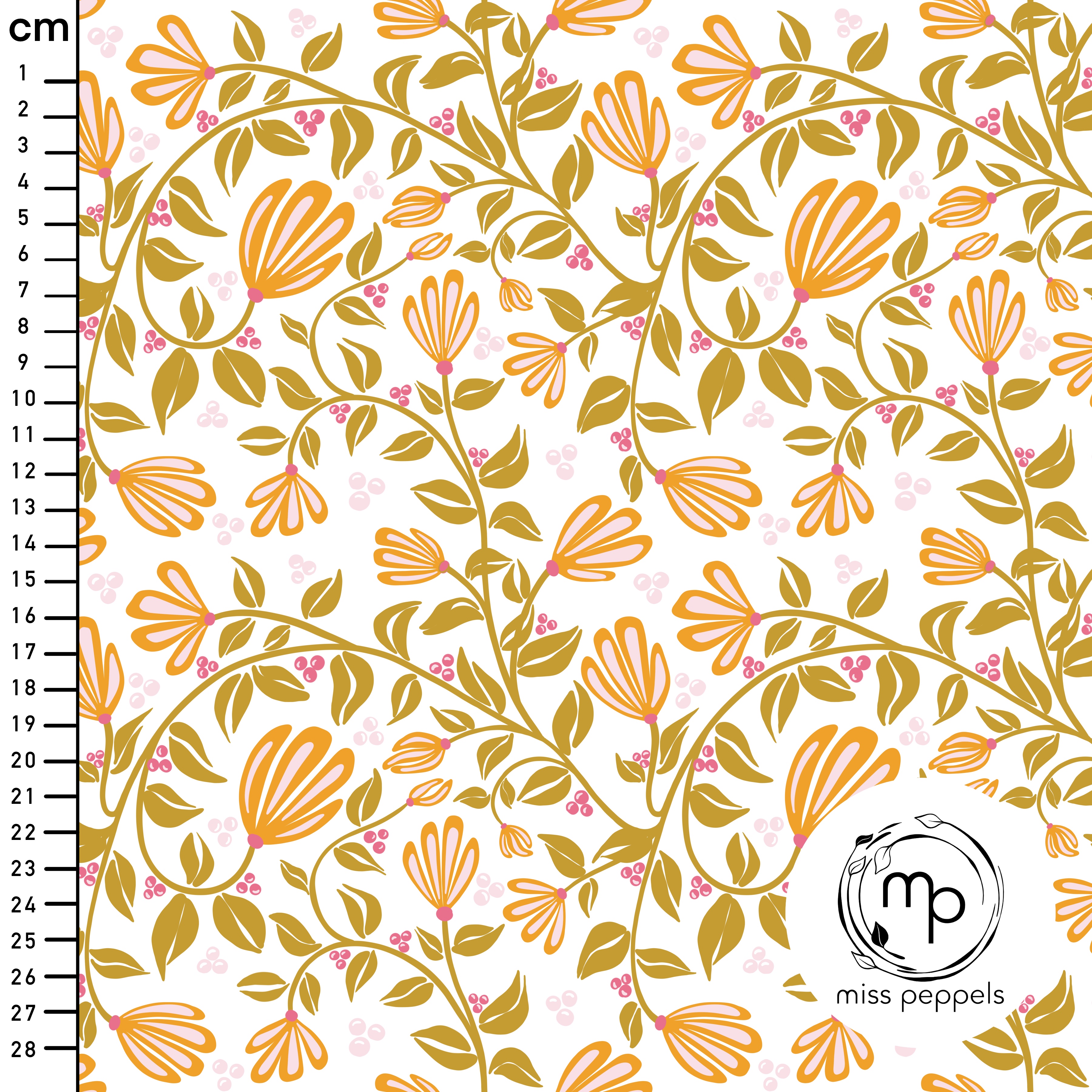 Bio Stoff  - Ranken D Groß - misspeppels, weiß, Floral & Blumen