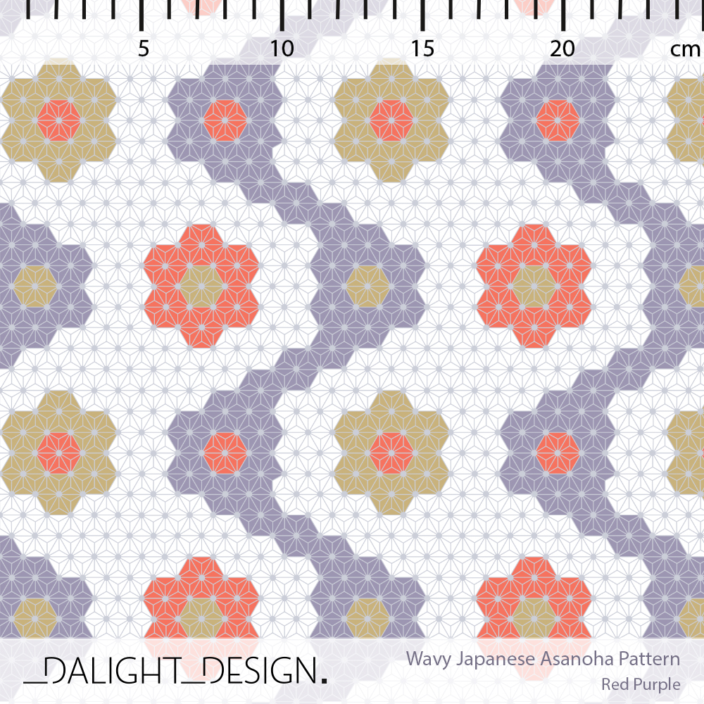 Bio Stoff - Wavy Japanese Asanoha Pattern Red Purple von Dalight Design in creme