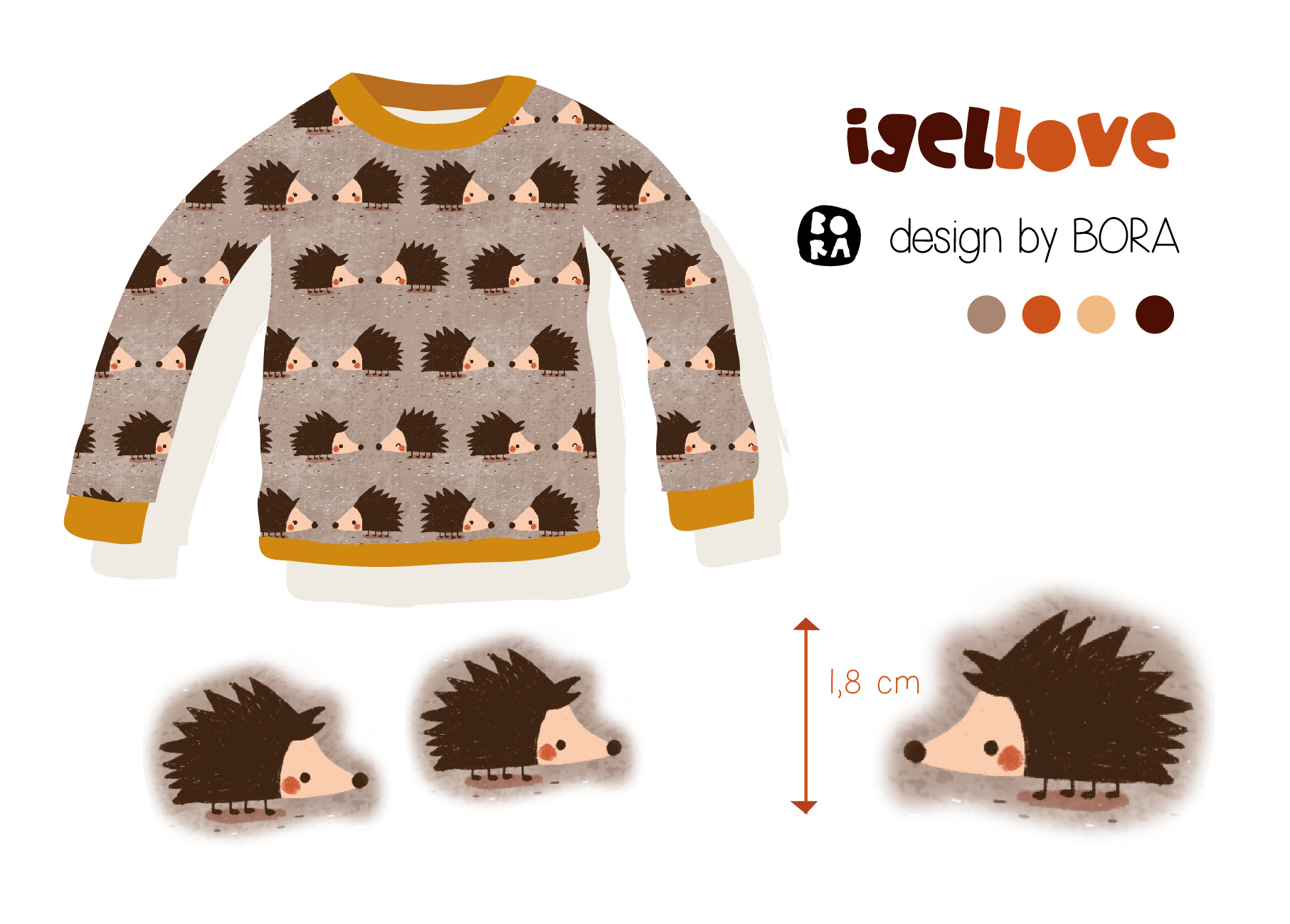 Bio Summersweat Stoff - Igellove mocca - Bora, Tiere, braun, beige, Breite 150 cm Bio Summersweat Stoff - Igellove mocca - Bora, Tiere, braun, beige, Breite 150 cm