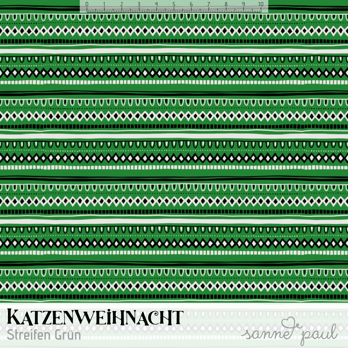 Bio Fabric - Christmas Cats Stripes green