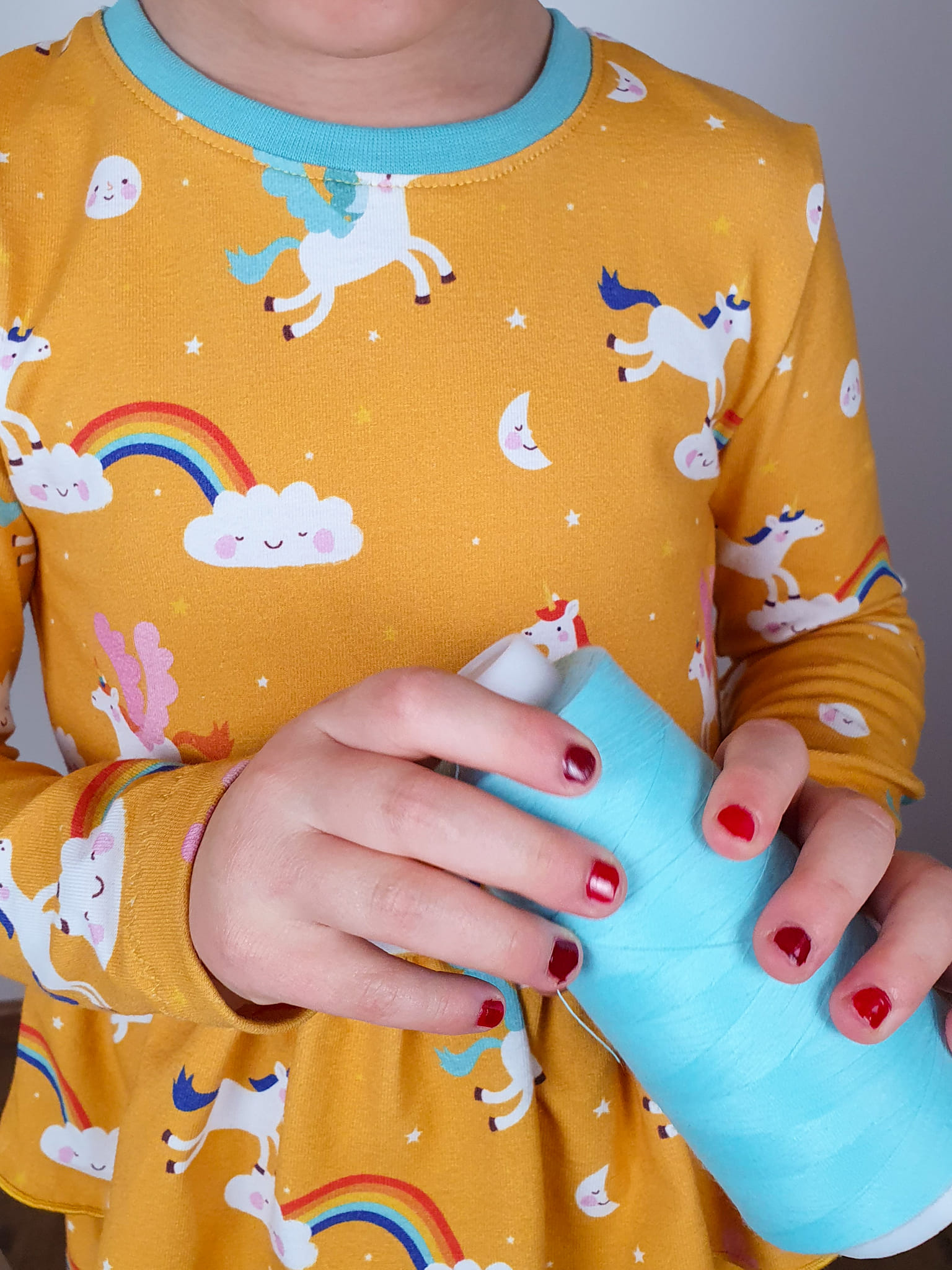 Bio Jersey Stoff  -  Unicorns and Clouds Mini  - Bora, Tiere, Frühling, Sommer, gelb, Fantasy, Breite 150 cm
