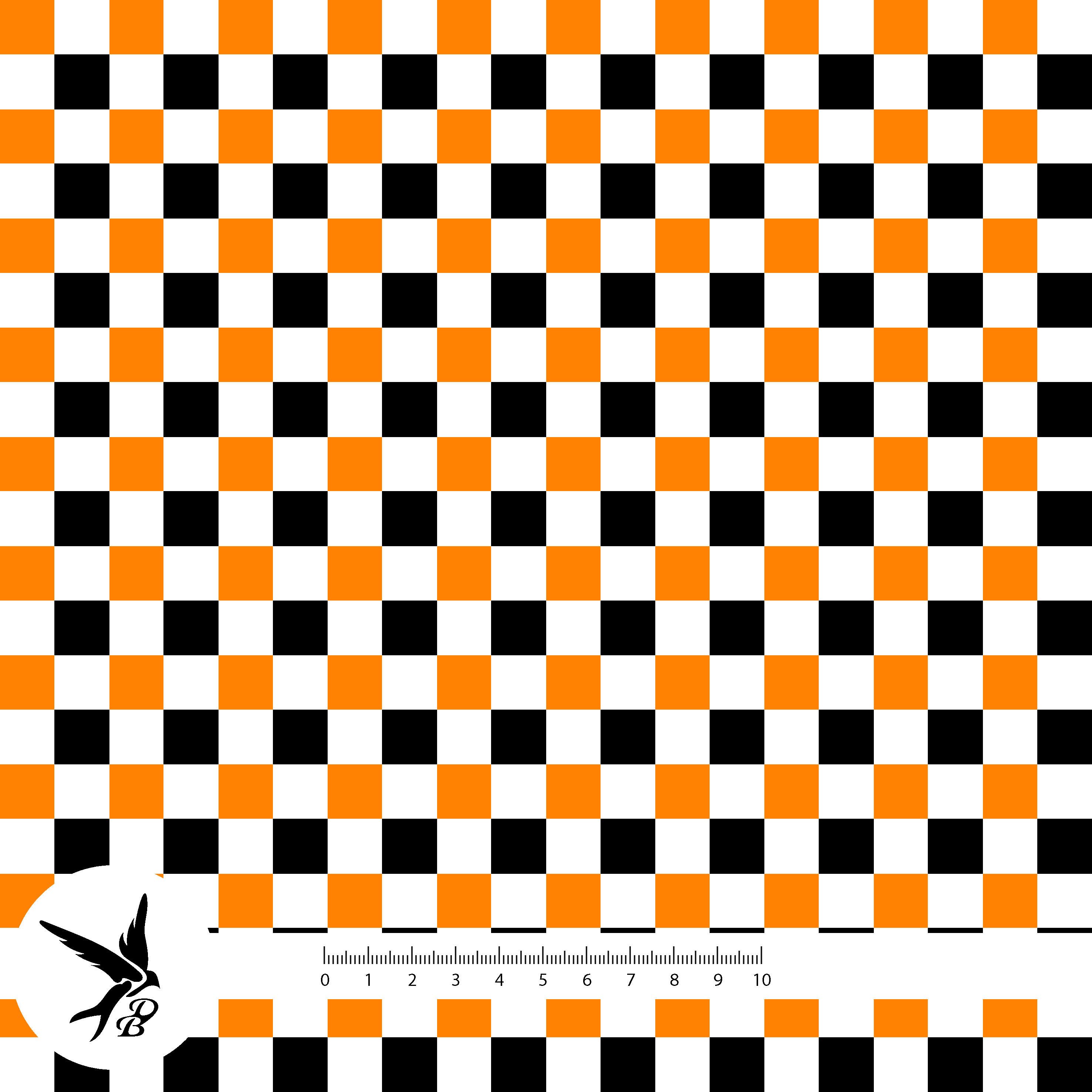 Bio Stoff - Leo Patch Karo Orange von Daniela Bonn in schwarz-orange-weiß
