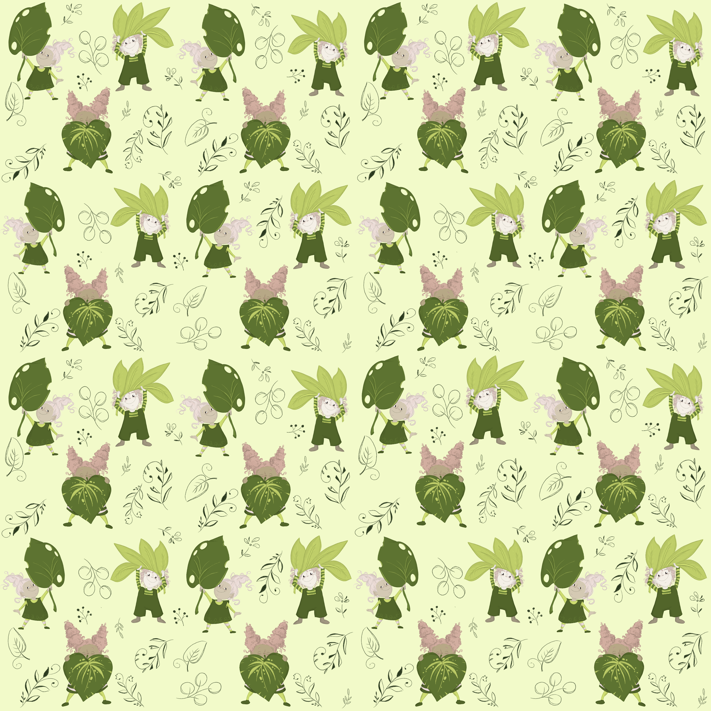 Bio Stoff  -  Botanical Fairytale grün, mittel