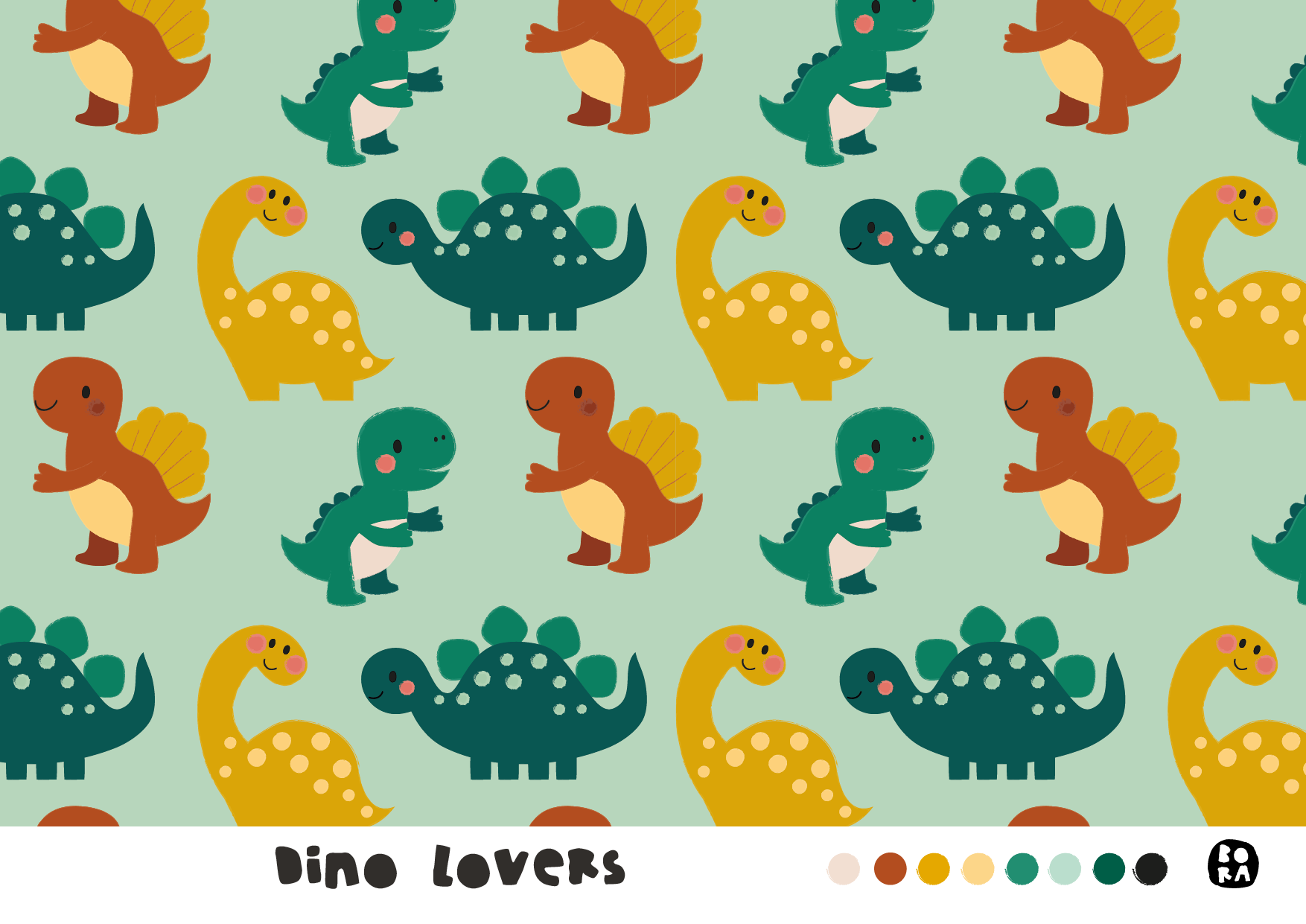 Bio Summersweat Stoff  -  Dino Lovers - Bora, grün, Kinder, Dinosaurier, Breite 150 cm