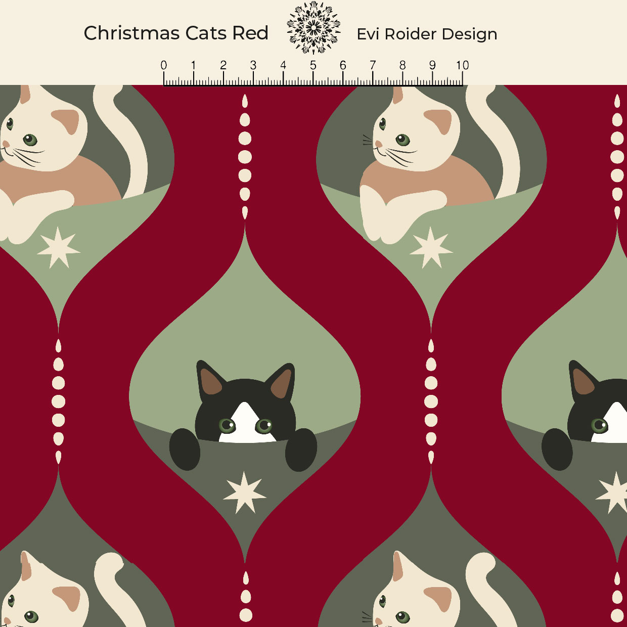 Bio Webware Stoff  - Christmas Cats Red - EviRoider, Weihnachten, Tiere, rot, 100% Bio-Baumwolle