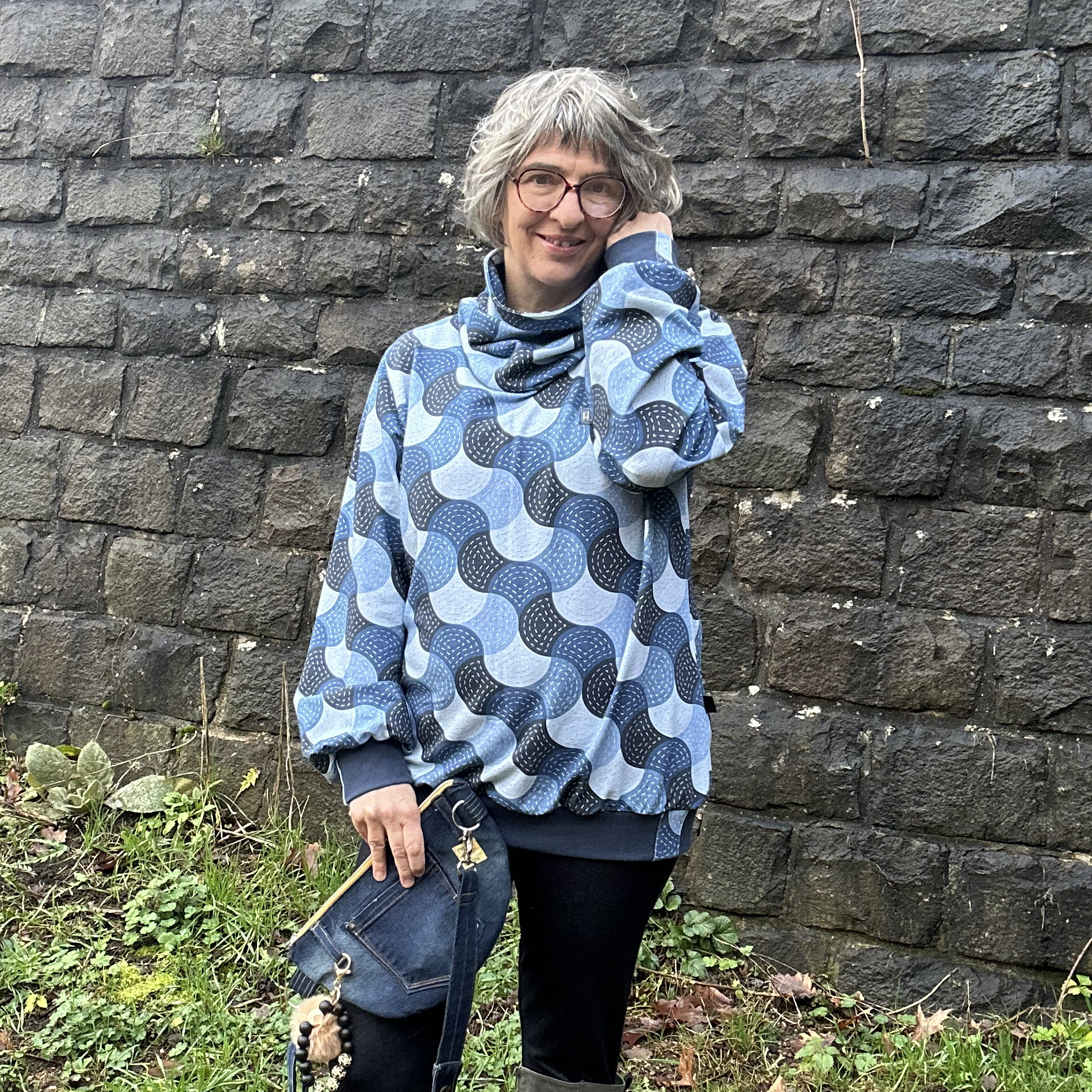 Organic Fabric - Sashiko Shells Patchwork blue