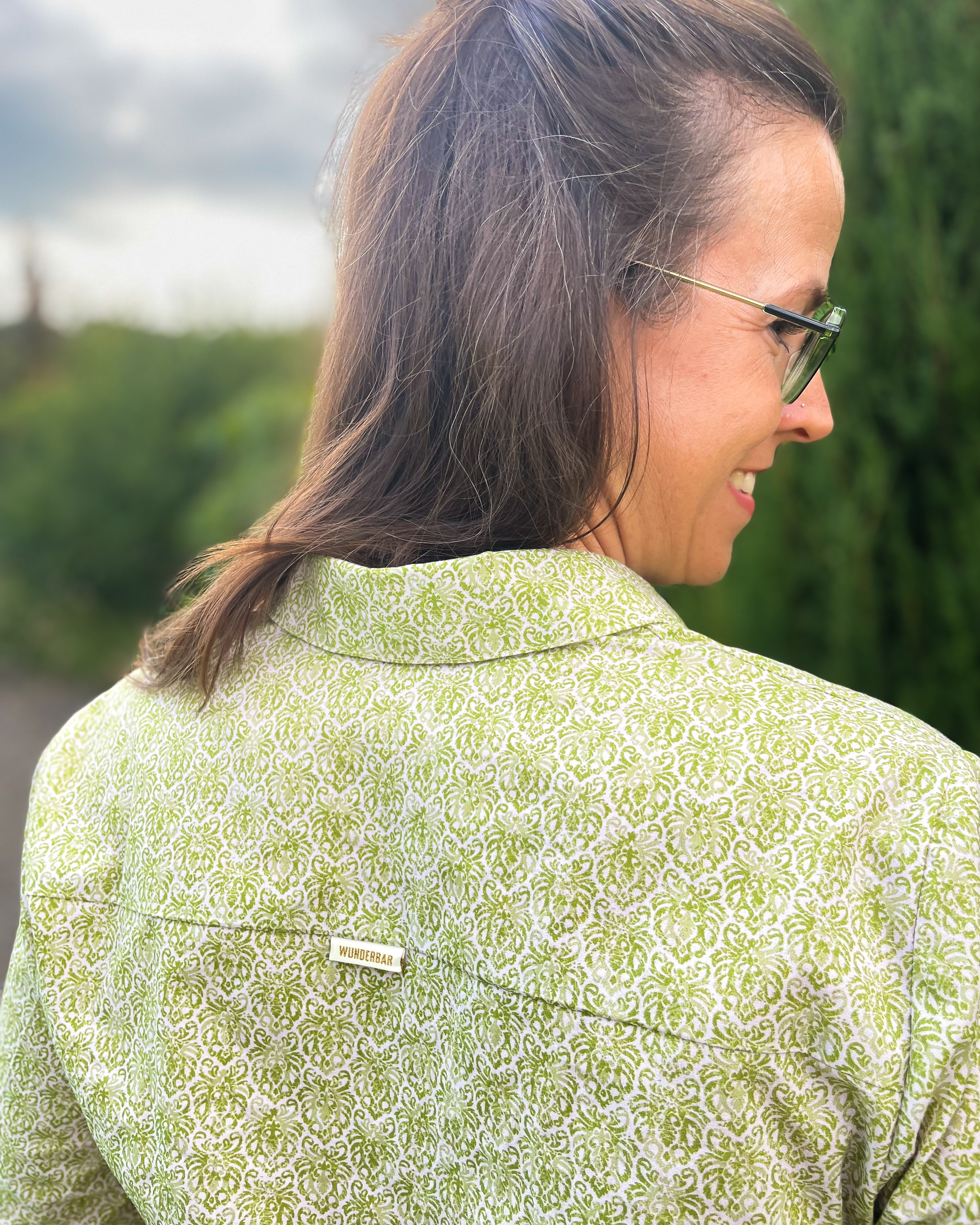 Organic fabric - Rustic Damask green