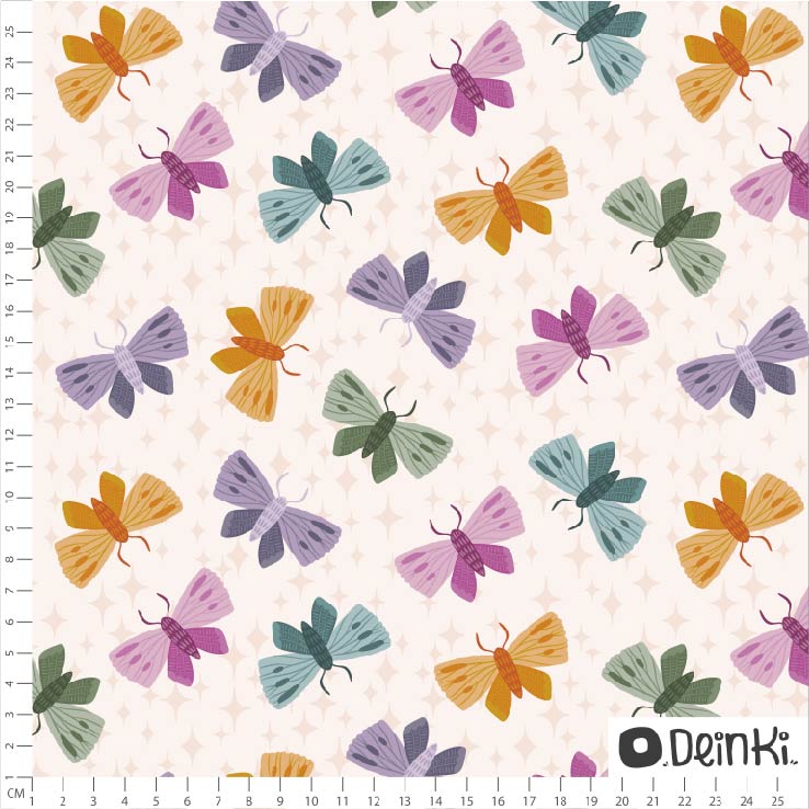 Organic Fabric - Colorful Butterflies White by Deinki in colorful