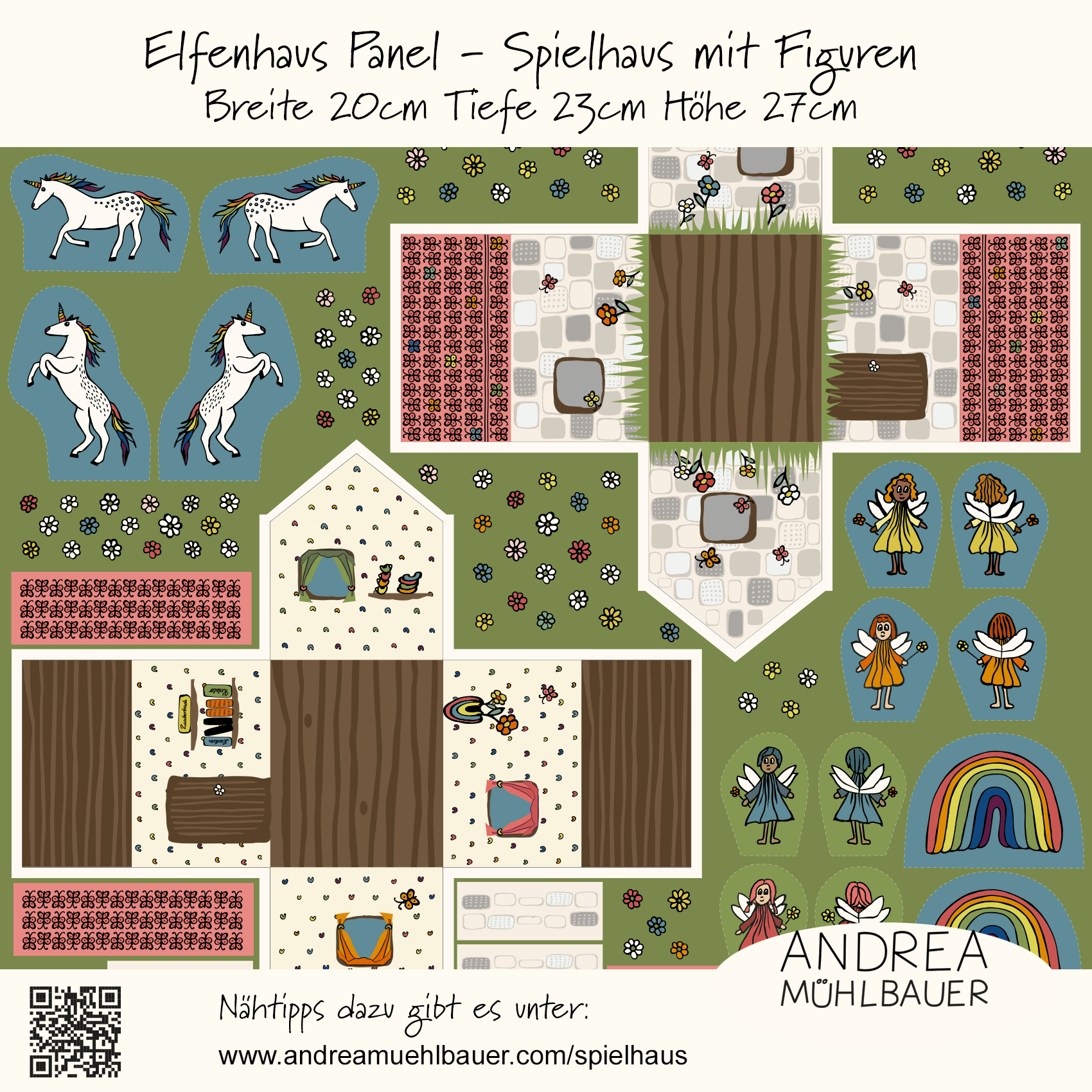 Bio Stoff - 1,50 m Panel Elfenwaldhaus von Andrea Muehlbauer