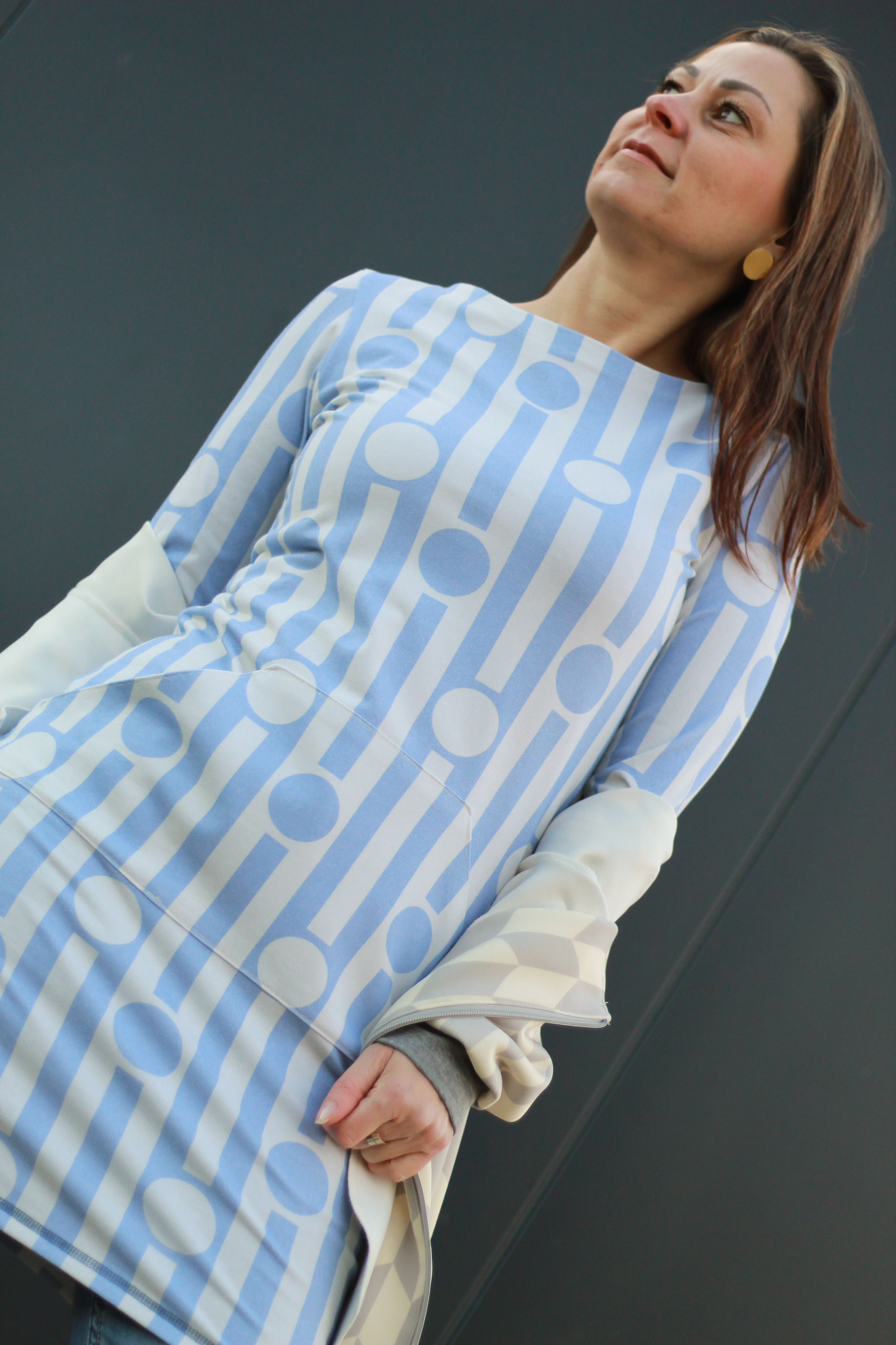 Bio Stoff - Geometric Evergreen Stripes and Dots mint