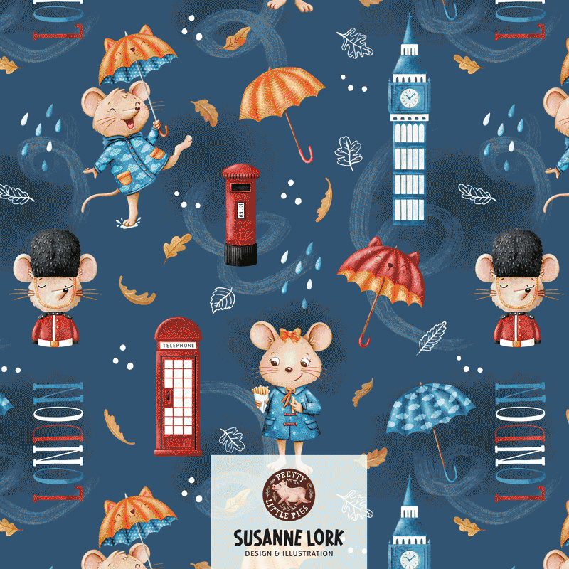 Bio Stoff - Hello London Dunkelblau von Pretty Little Pigs in blau