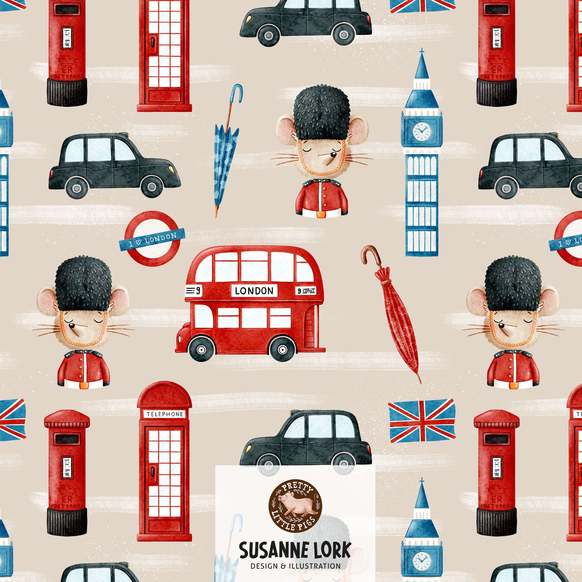 Bio Stoff - Hello London Sightseeing von Pretty Little Pigs in beige