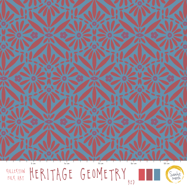 Bio Stoff - Heritage Geometry Red von Sanktwerk in rot und blau