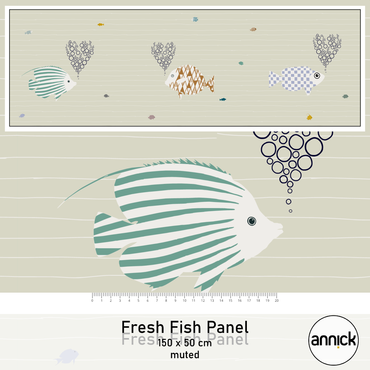 Bio Stoff  - 50 cm Panel Fresh fish Muted - Annick, beige, Maritim, Tiere