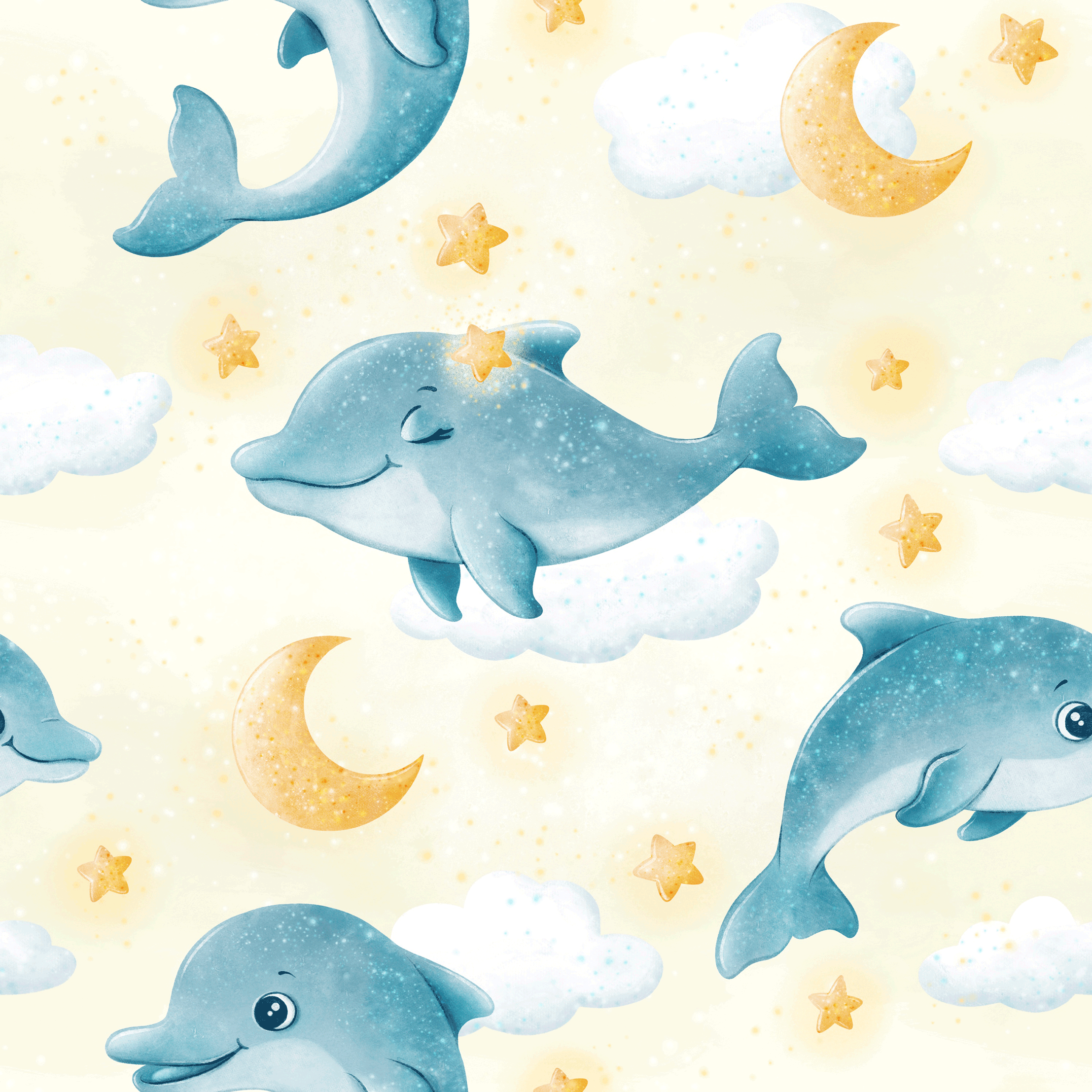 Bio Stoff - Stella The Dolphin Lemon von Pretty Little Pigs in gelb Bio Stoff - Stella The Dolphin Lemon von Pretty Little Pigs in gelb