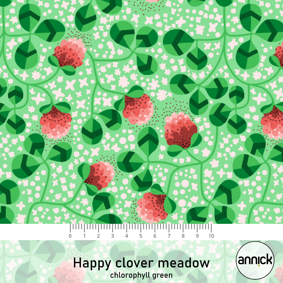 Bio Stoff  - Happy Clover Meadow Chlorophyll Green - Annick, grün, Floral & Blumen