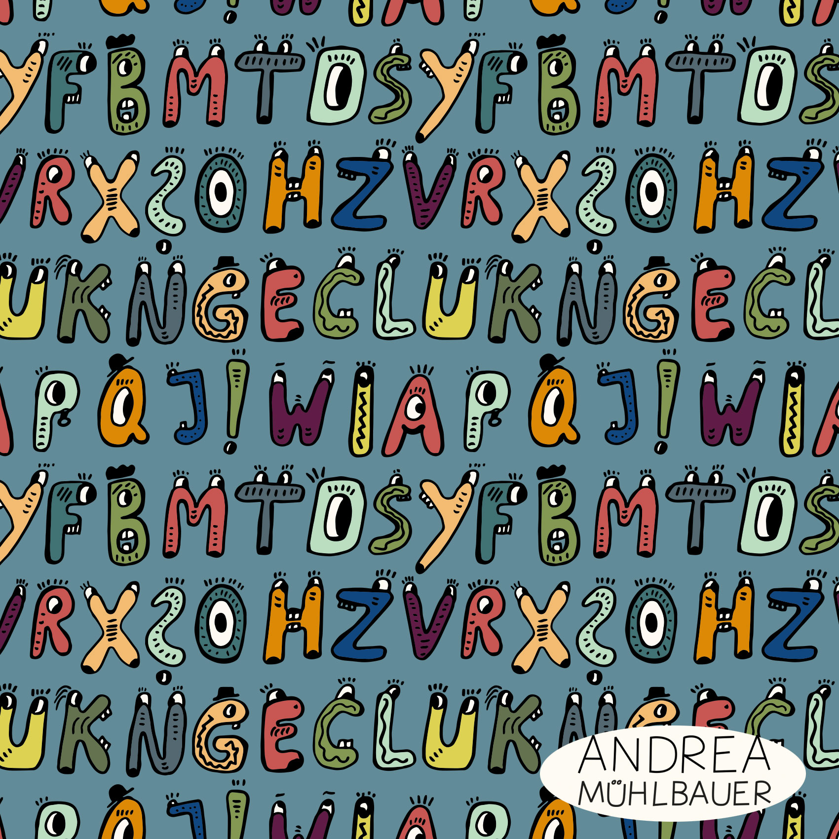 Bio Stoff  - Buchstaben ABC Blau - AndreaMuehlbauer, blau, Kinder, Schule