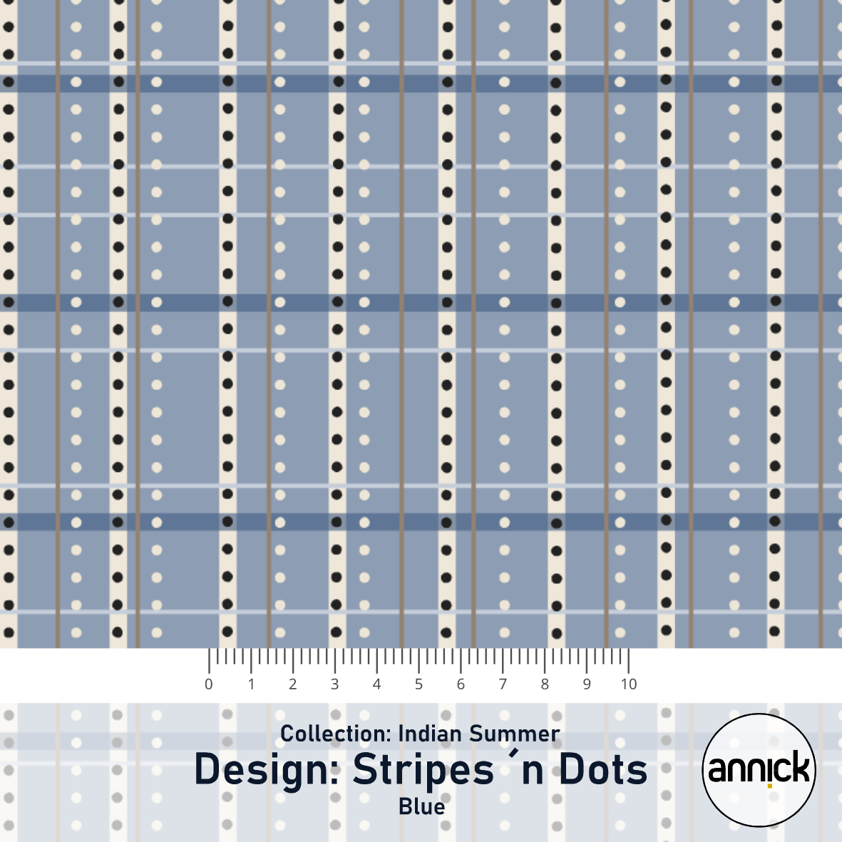 Bio Stoff  -  Indian Summer Stripes n Dots Blue  - Annick, Streifen, Herbst, blau