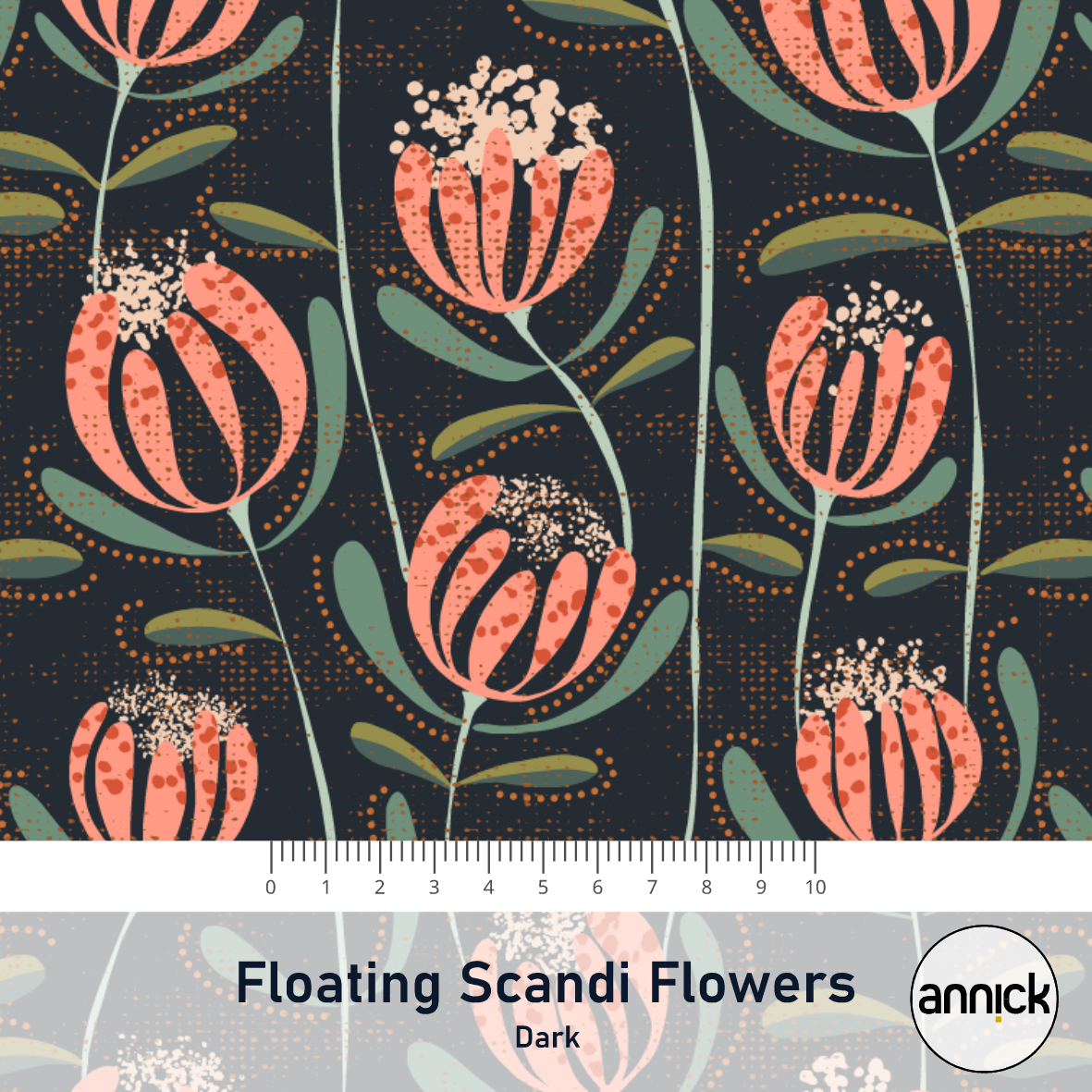 Bio Stoff  -  Scandi Flower Dark - Annick, Blätter & Ranken, bunt