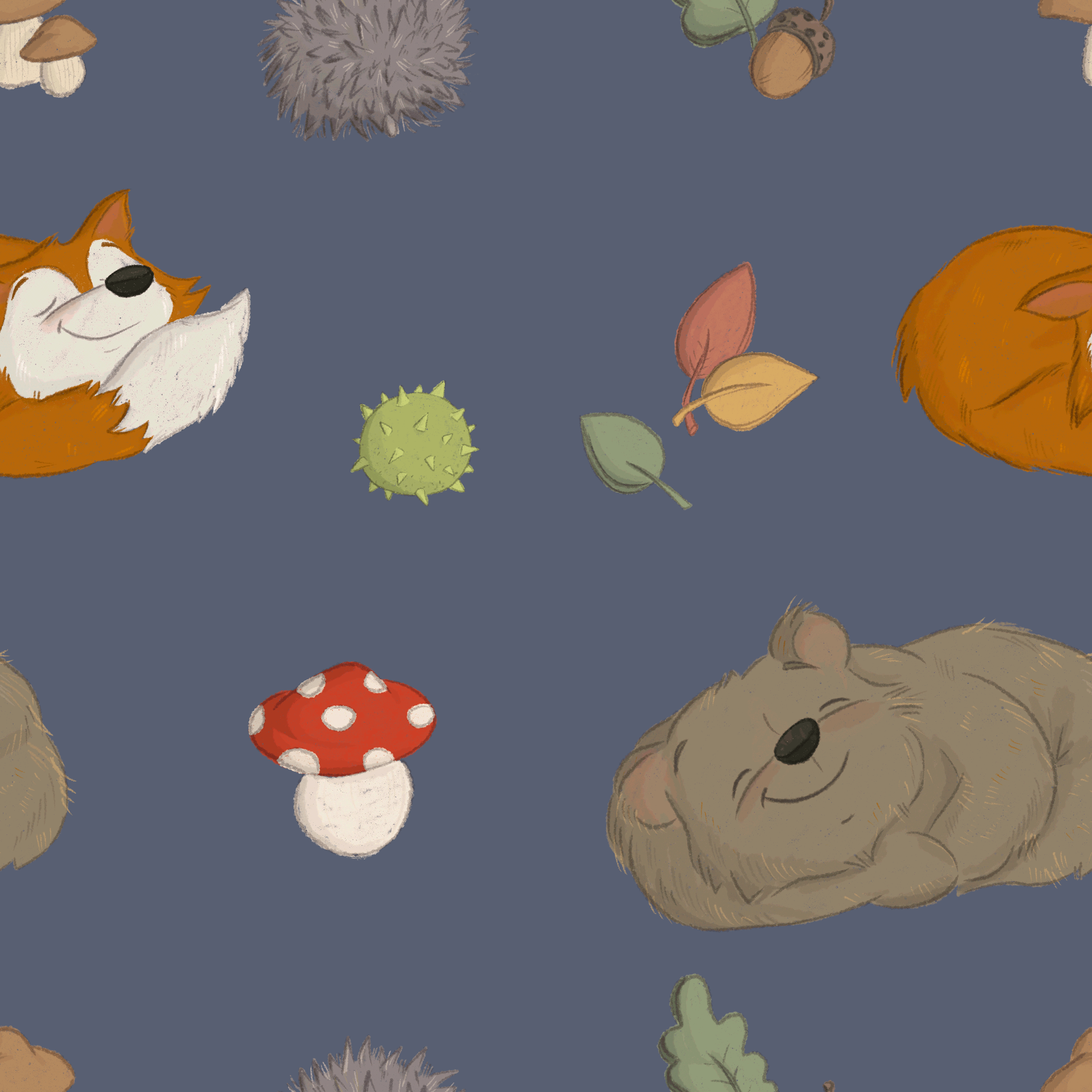 Bio Stoff - Waldträume Dunkelblau Gross von Benito Und Maus Illustrations in blau